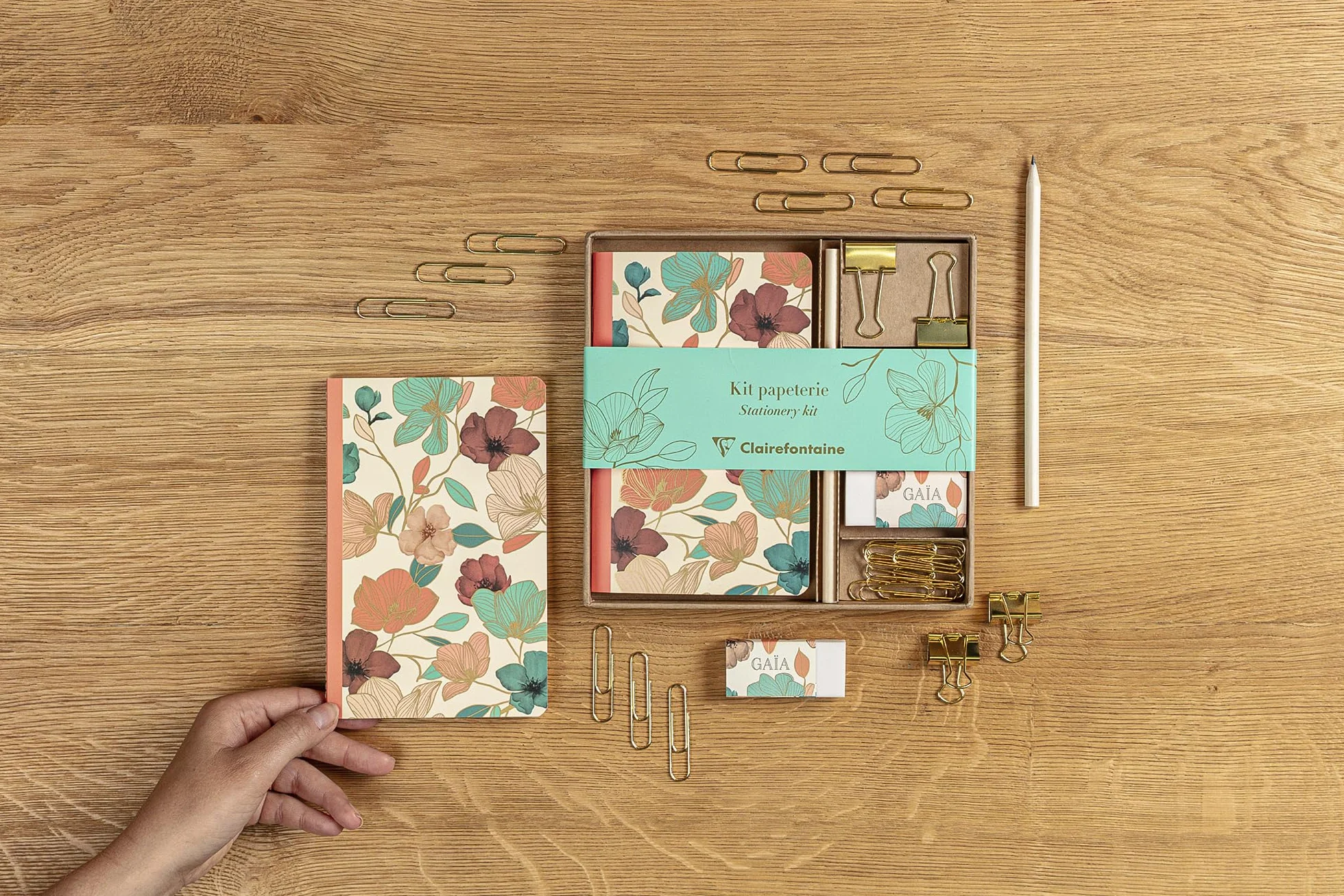 Clairefontaine Kit de Papeterie Gaïa beige Carnet 11x17 cm 64 Pages Lignées