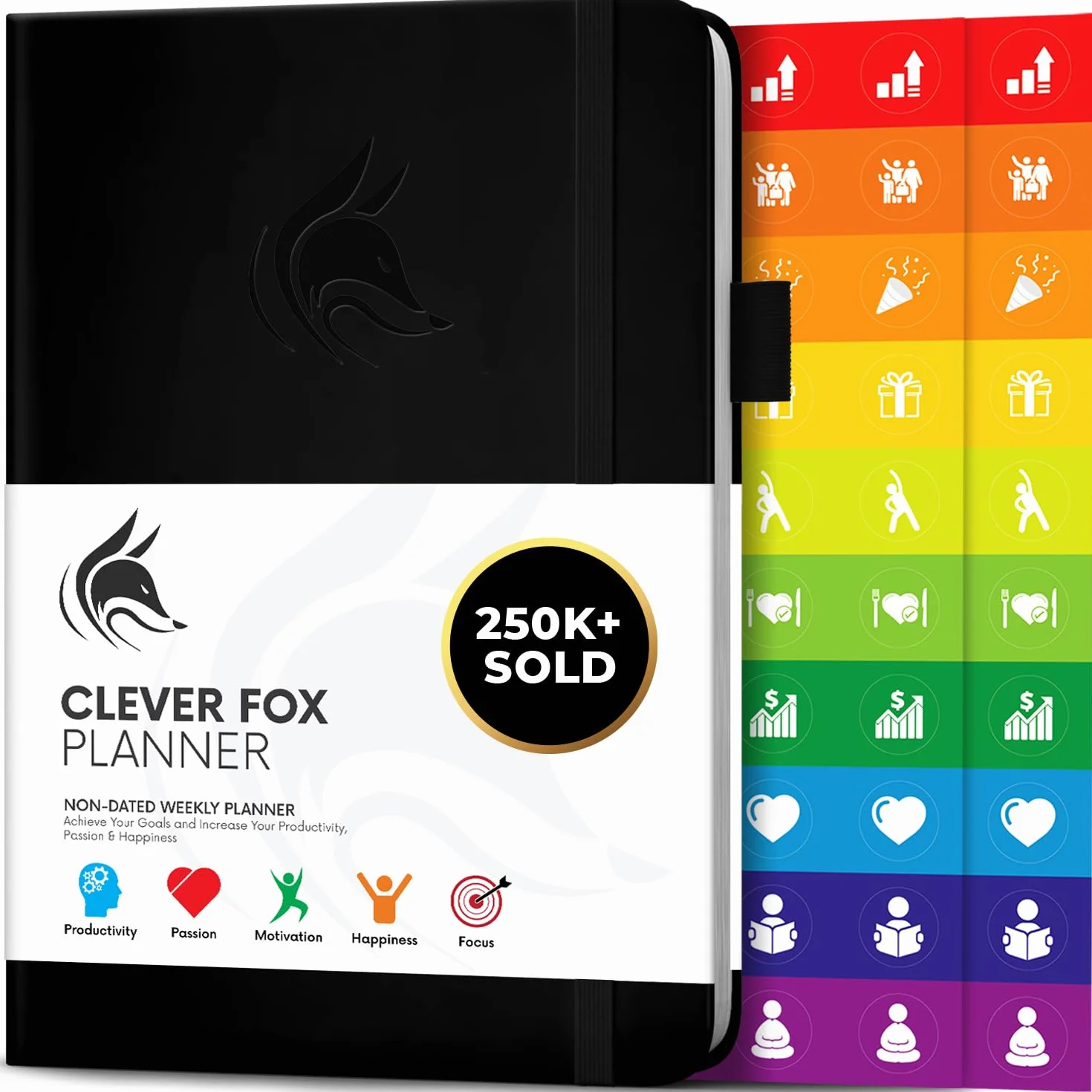 Clever Fox Planificateur Agenda Personnel Noir - Journal Quotidien et Hebdomadaire