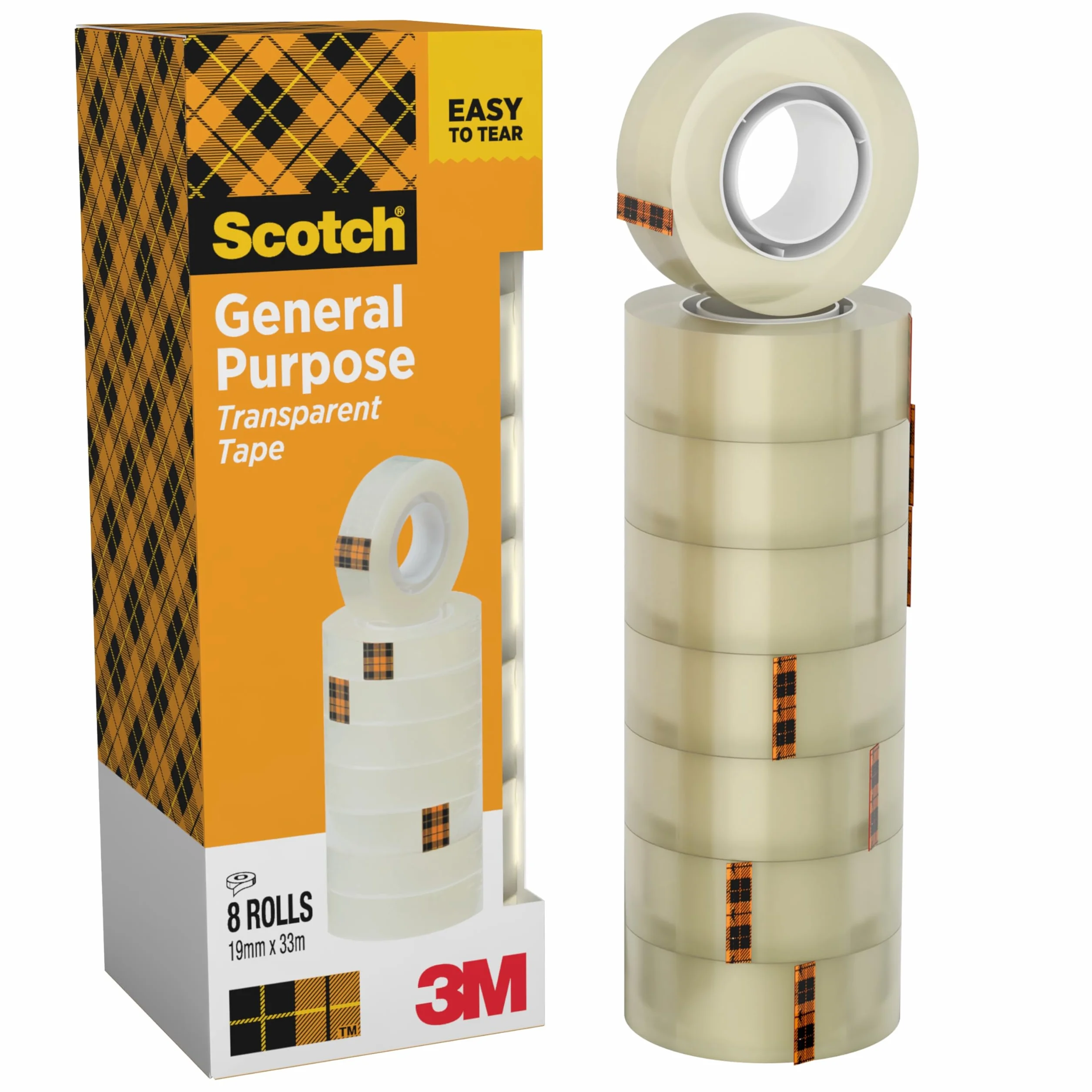 Scotch Ruban Adhésif Transparent 19mm x 33m 8 Rouleaux Usage Général