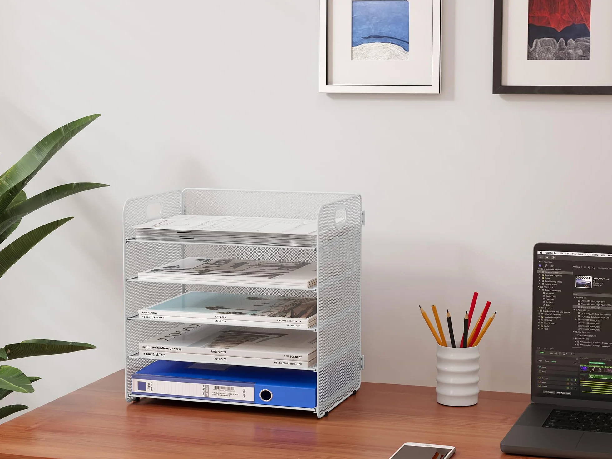 EasyPAG Corbeille à Courrier Métal A4 5 Compartiments Rangement Bureau Blanc