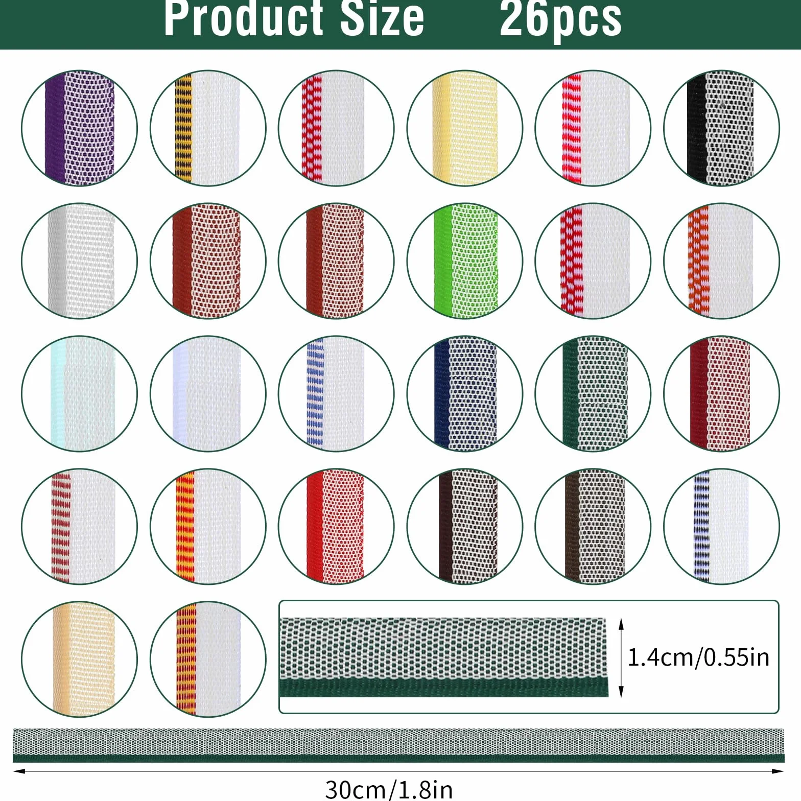 Kit de reliure de livre Lot de 26 bandeaux 30 x 1,3 cm en coton 26 couleurs