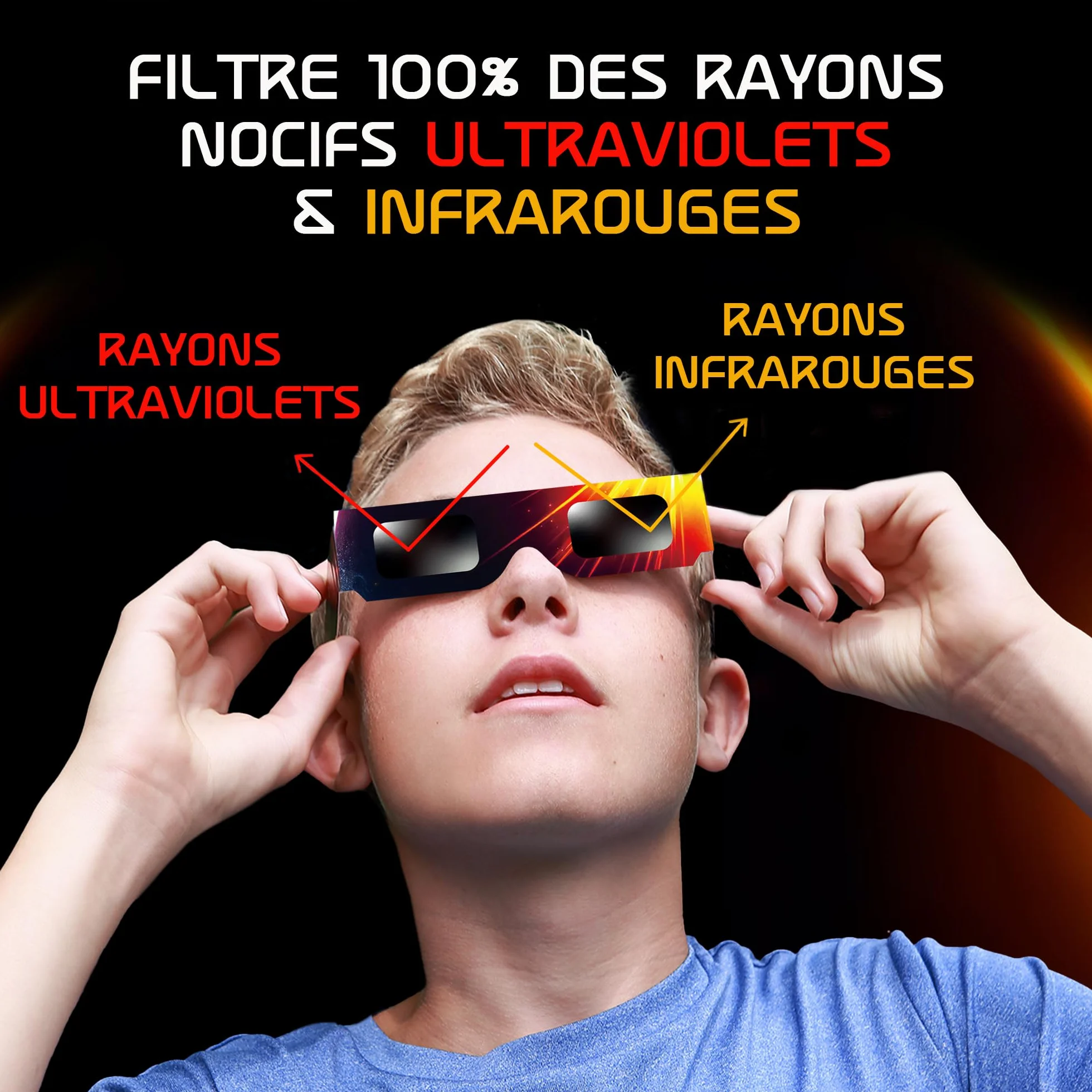 Lunettes d'éclipse solaire Galaxium Lot de 12 - Homologuées AAS 2026 Certifiées ISO 12312-2 CE