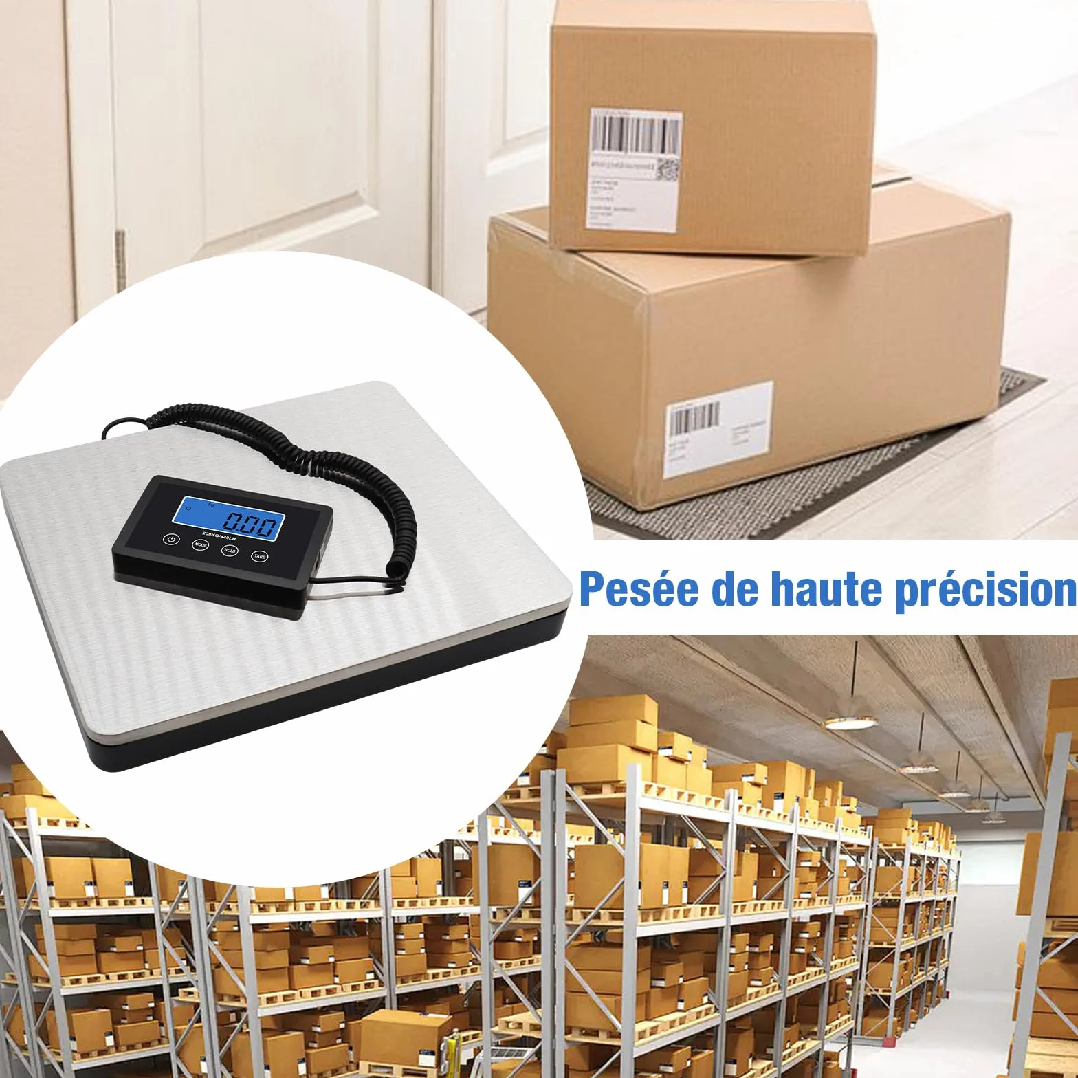 Balance Colis Numérique UNIWEIGH 200kg/10g, Acier Inoxydable avec Fonction Hold/Tare, Écran LCD