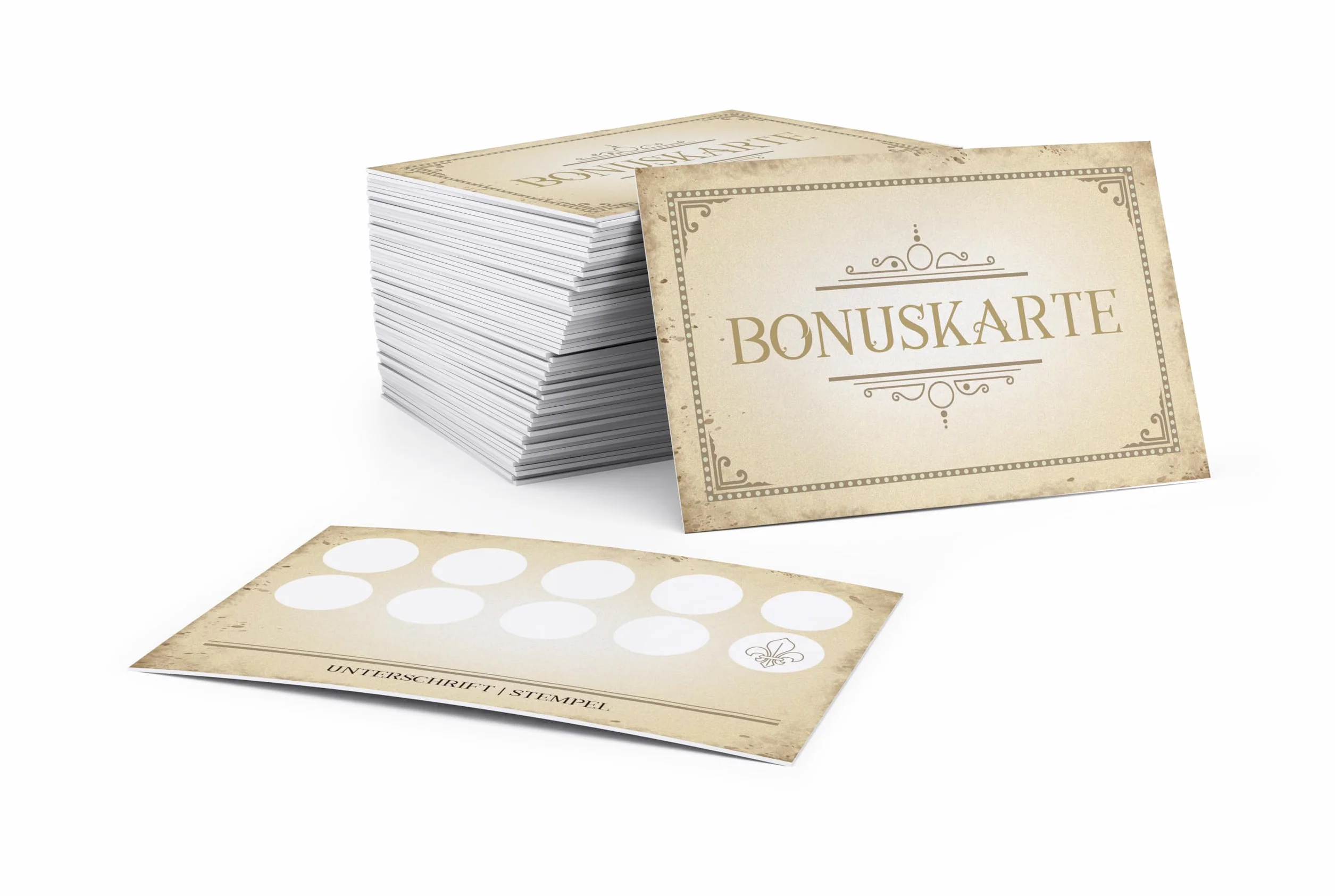 Lot de 100 cartes bonus vierges vintage avec espace pour noms clients et tampons d'entreprise