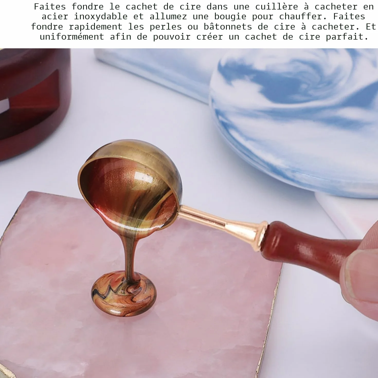 Kit de Tampon de Cire avec Chauffe-Cire et Cuillère, Four à Cacheter (Rouge)