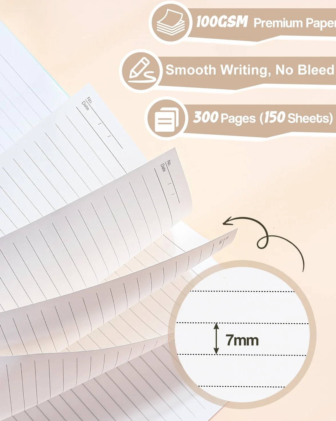 Carnet A5 avec Intercalaires Papier 100GSM Anti-Déversement 300 Pages Couverture Rigide PVC Spirale