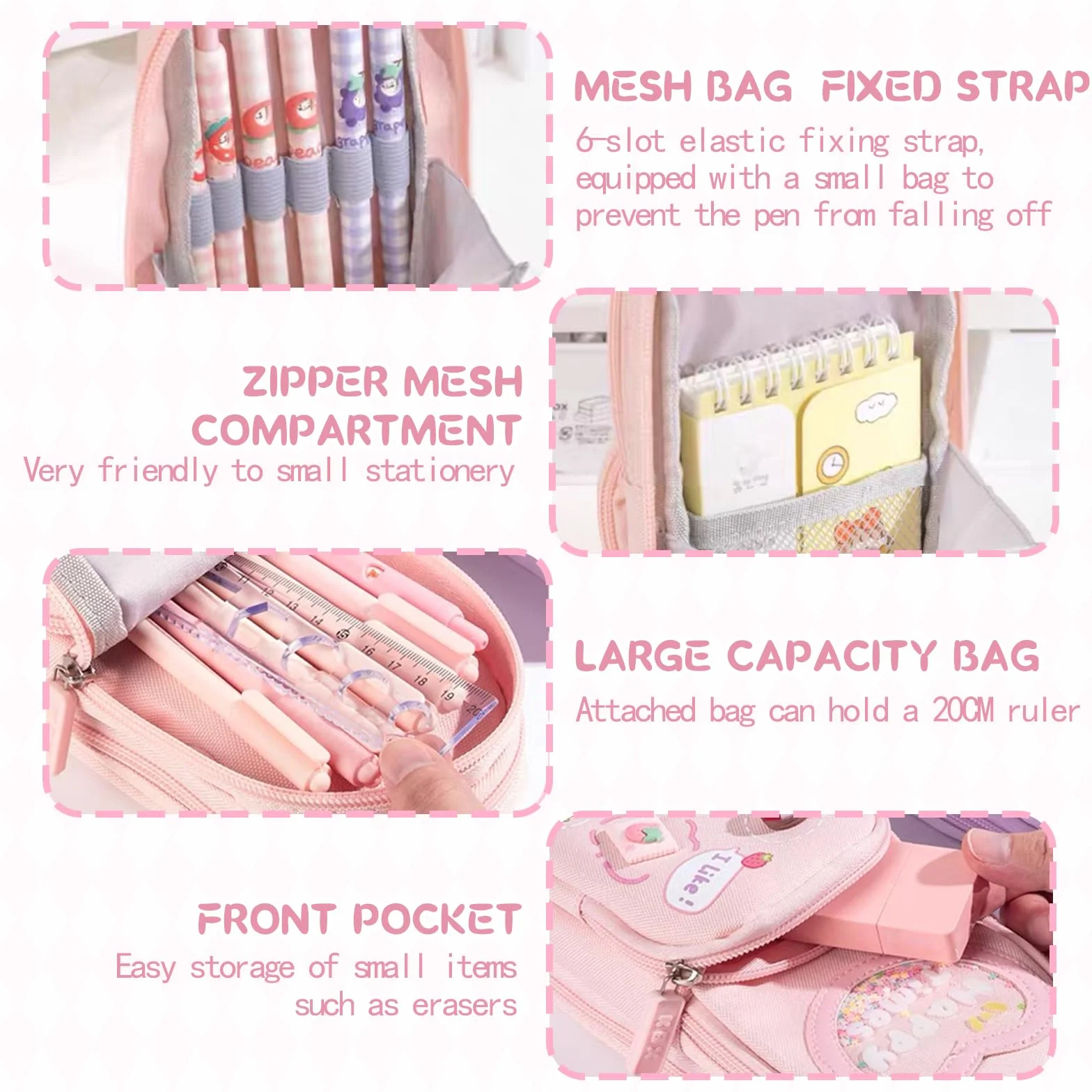 Trousse Crayon Cartoon Motif Big Capacity Pencil Case 3 Compartiments pour Étudiants Enfants Filles Garçons École Bureau (Rose)