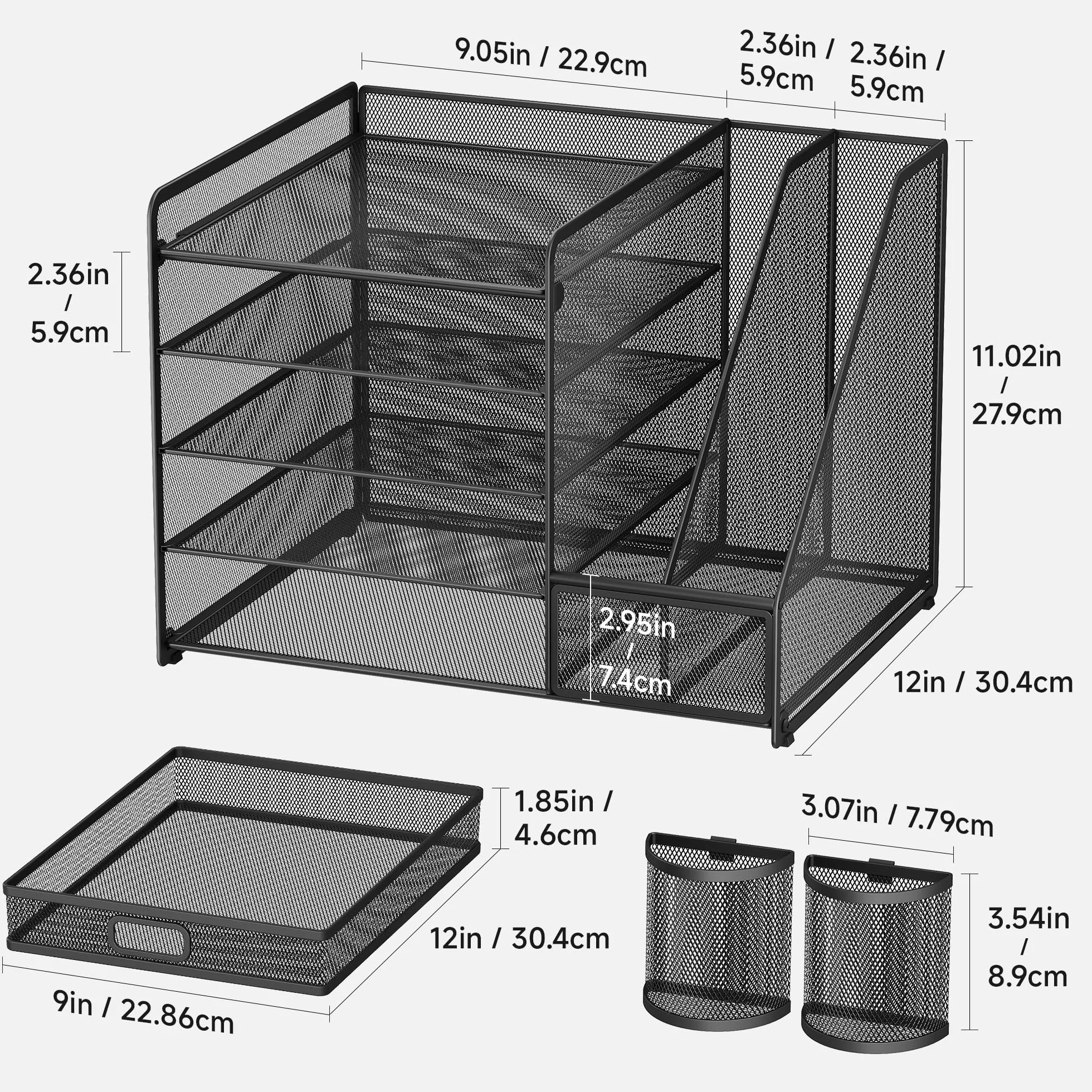 VITVITI Organisateur de Bureau 5 Niveaux avec Porte-Documents, Porte-Lettres, Tiroir, Porte-Stylos, Maille, Noir