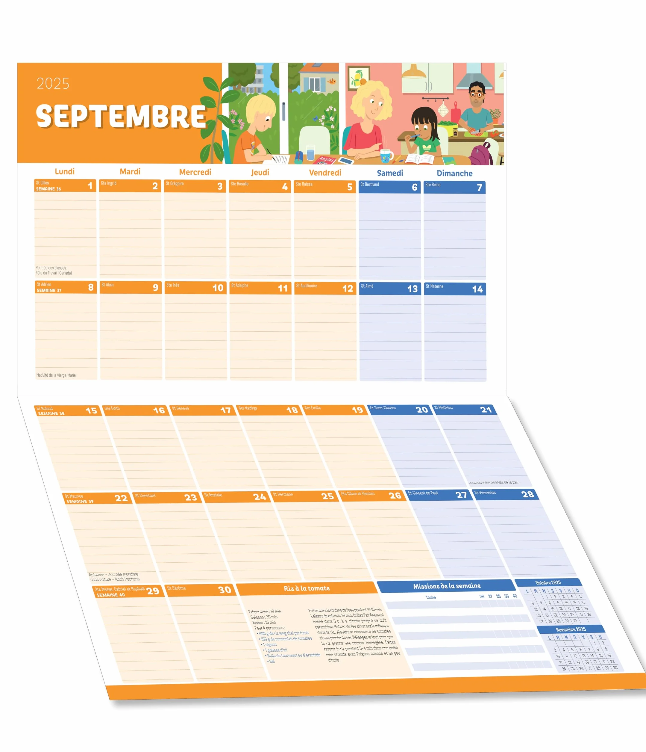 Mémoniak Organiseur Familial 2025 Calendrier Mensuel Septembre 2024 Décembre 2025