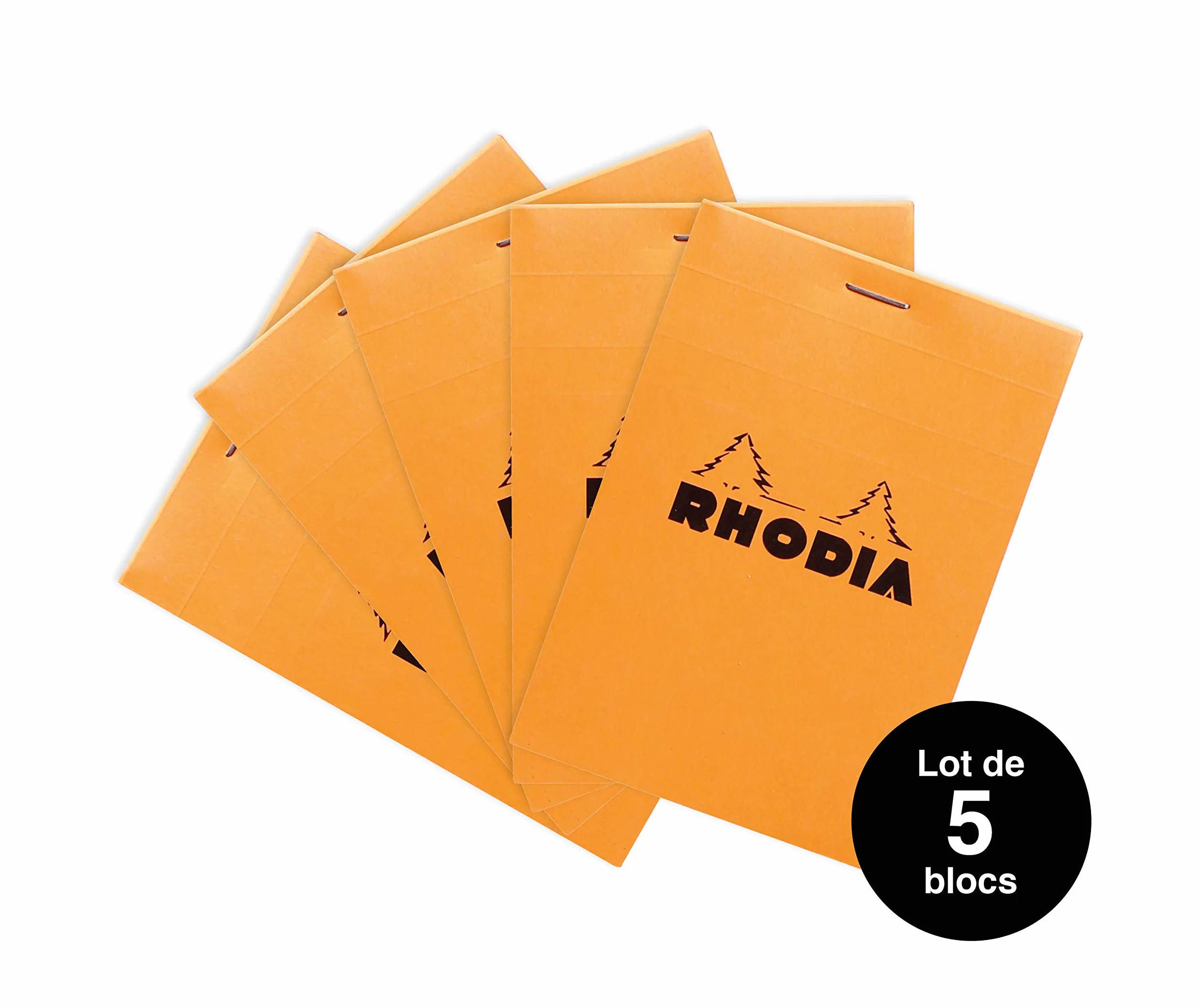 Rhodia Lot de 5 Bloc-Notes Agrafés N°12 Orange 8,5 x 12 cm Petits Carreaux 80 Feuilles Détachables Papier Clairefontaine Blanc 80 g/m