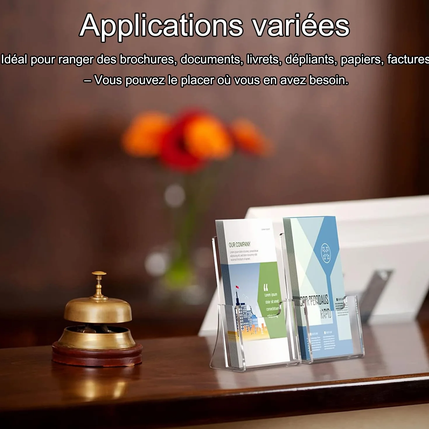Porte-brochure en acrylique transparent A4 Lot de 2 supports autonomes pour menus magazines
