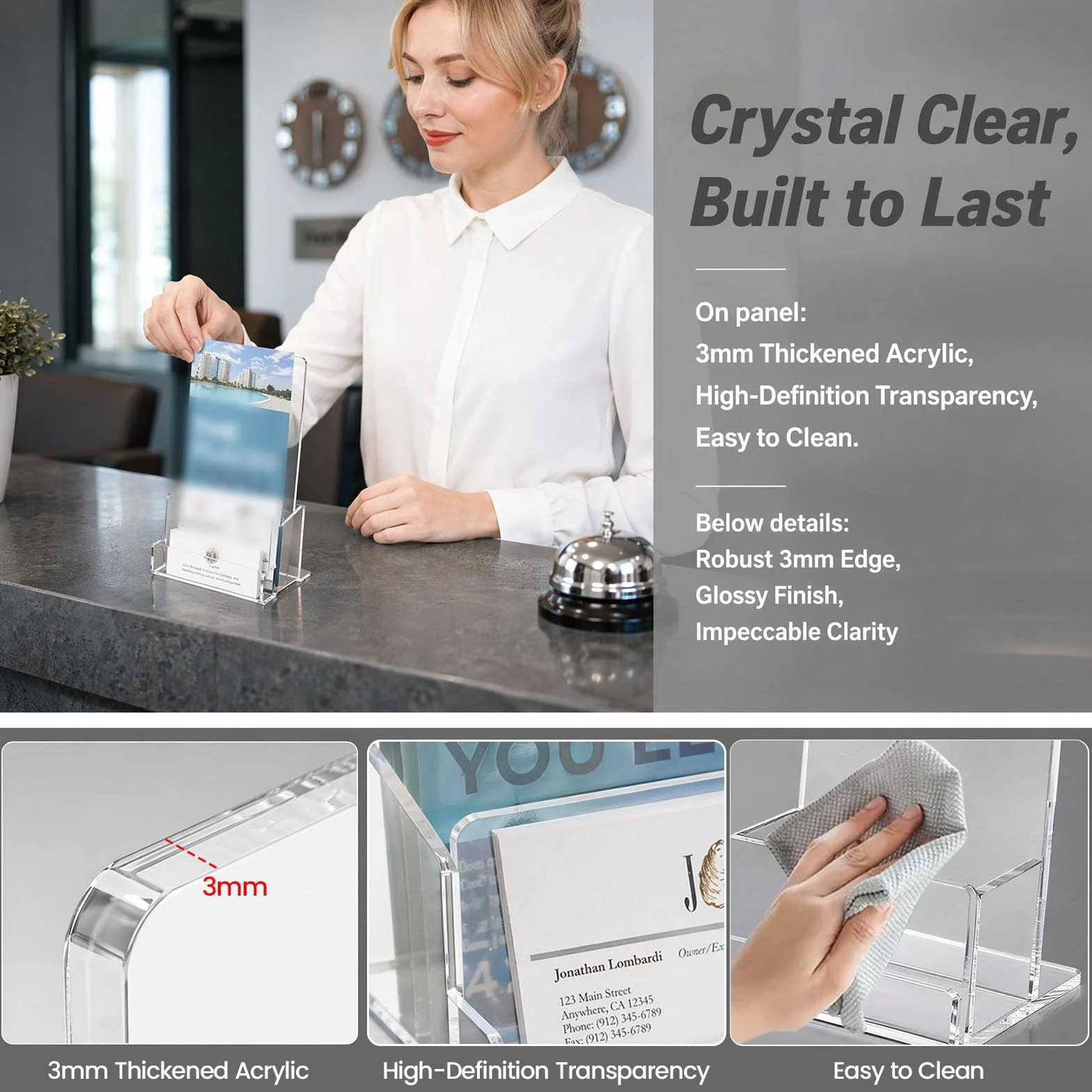 Lot de 2 Porte-brochures Acrylique Transparent A6 – Support pour Dépliants, Flyers, Menus – Autonome pour Bureau, Hôtel, Restaurant