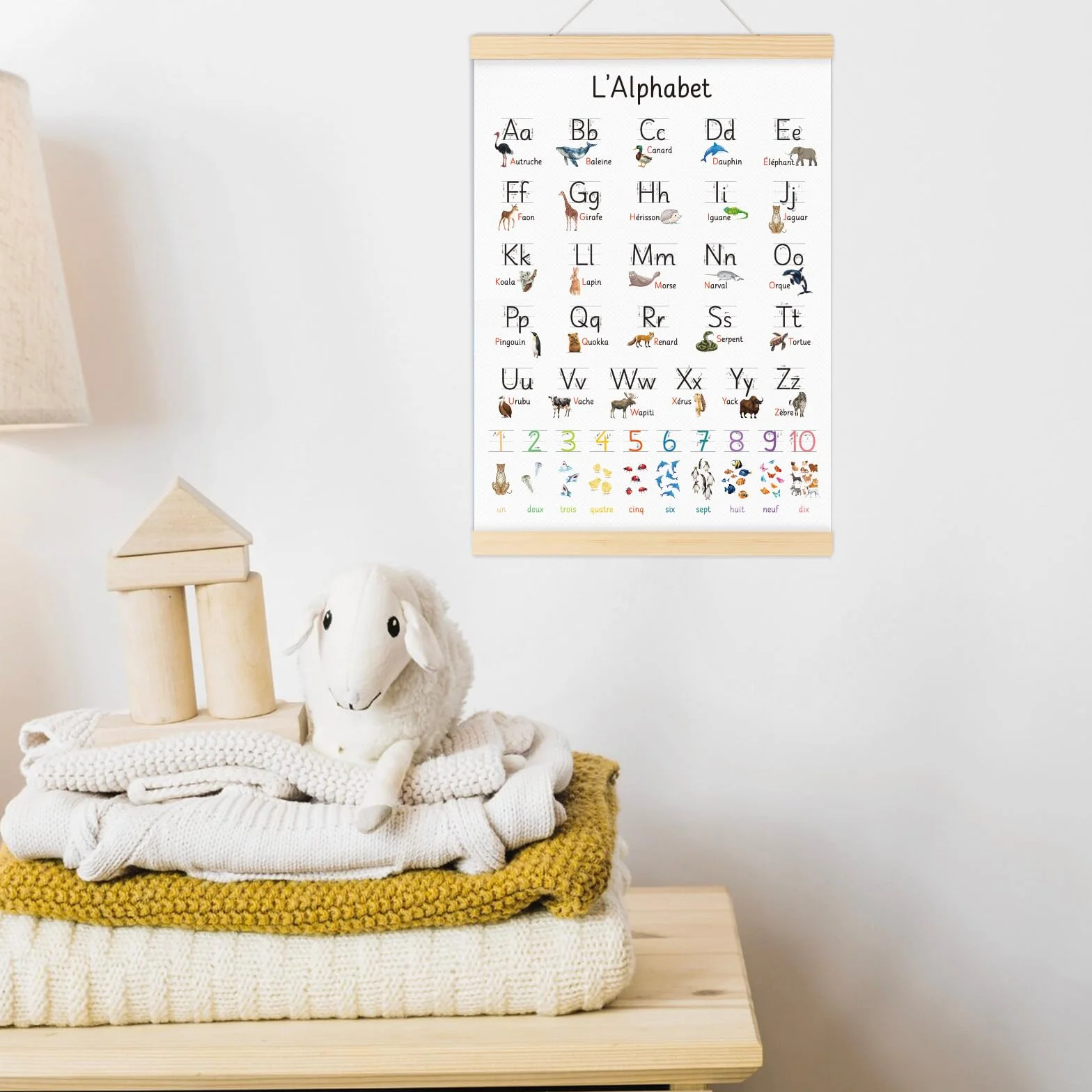 Affiche Alphabet Enfant Poster Abcdaire Français Animaux Tableau Educatif Décoration Chambre Enfant