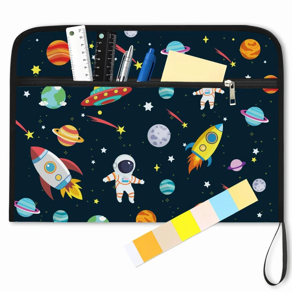 WEBEEDY Classeur à Soufflet Star Rocket Planets Astronaut 13 Pochettes A4 Organiseur Documents Portable