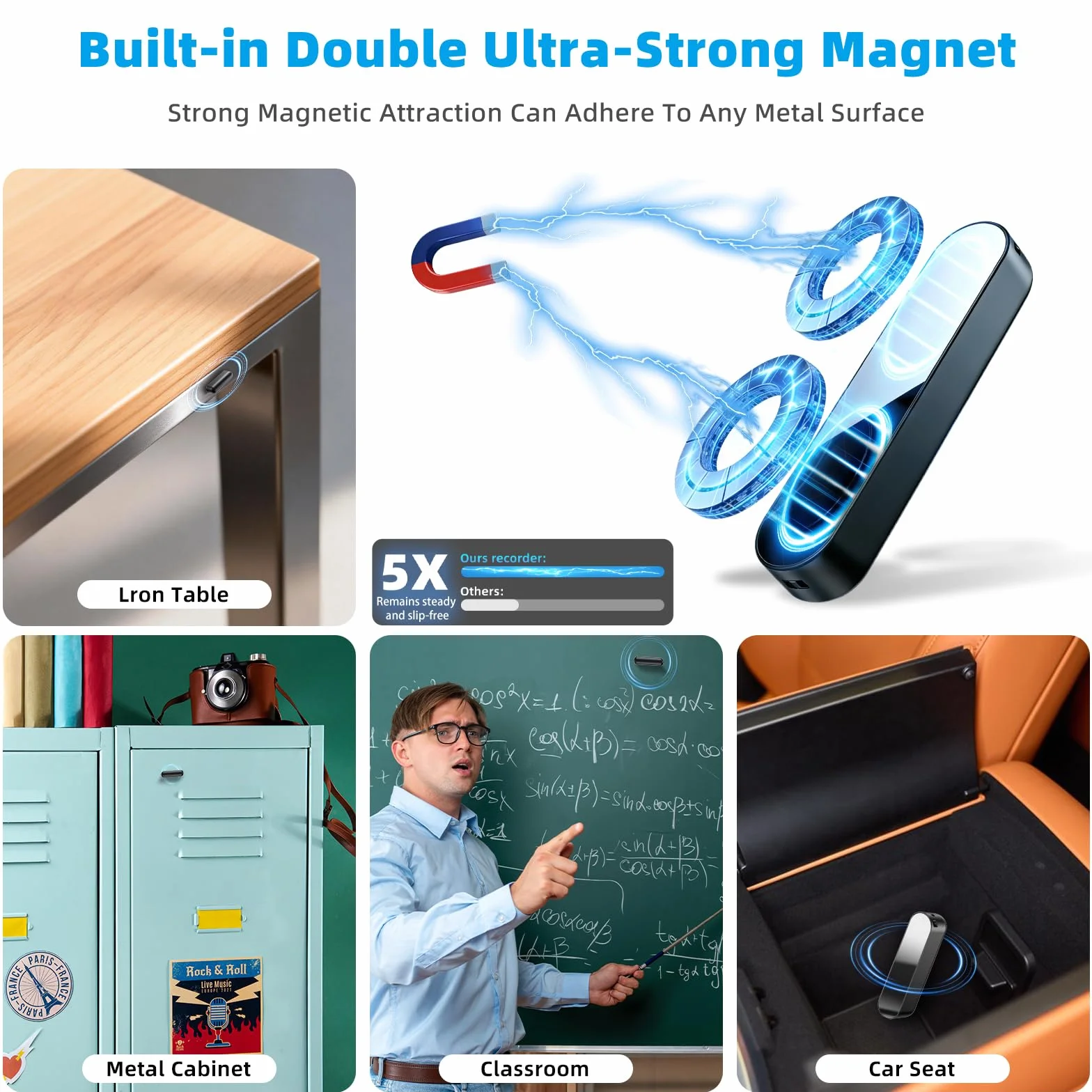 Enregistreur Vocal 128Go Magnétique 40 Jours Enregistrement Continu Activation Vocale Rechargeable USB