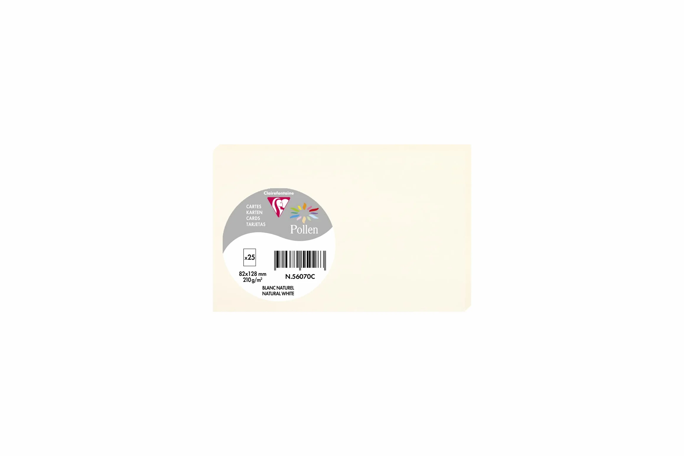 Clairefontaine 56070C Paquet de 25 Cartes Simples 8,2x12,8cm 210g/m² Blanc Naturel Papier d'Invitation Pollen Premium