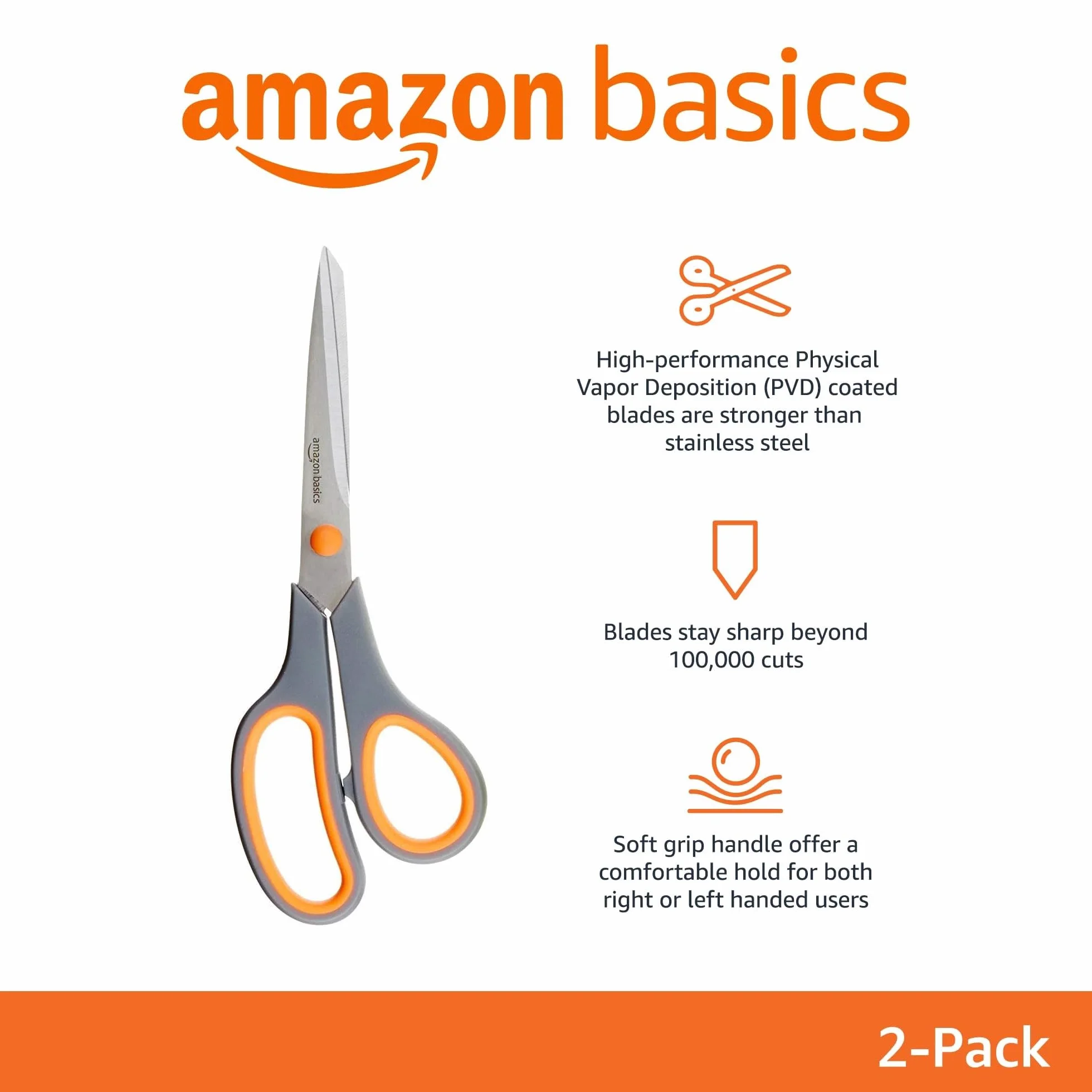 Amazon Basics Lot de 2 Ciseaux en Acier Inoxydable, Revêtement PVD, Multicolore