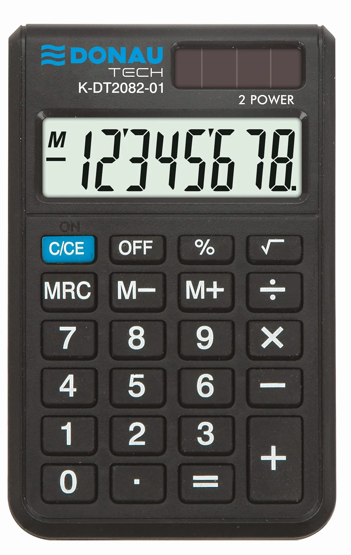 Calculatrice de Poche DONAU Tech K-DT2082-01 8 Chiffres Double Alimentation Design Compact Noir 97x60x11mm
