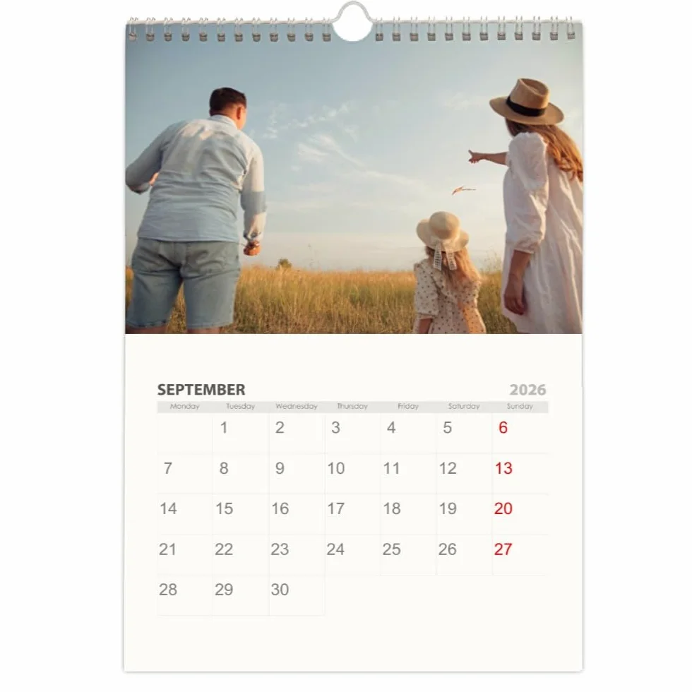 Calendrier 2026 Mural Personnalisé A3 Spirale Argenté avec Vos Photos