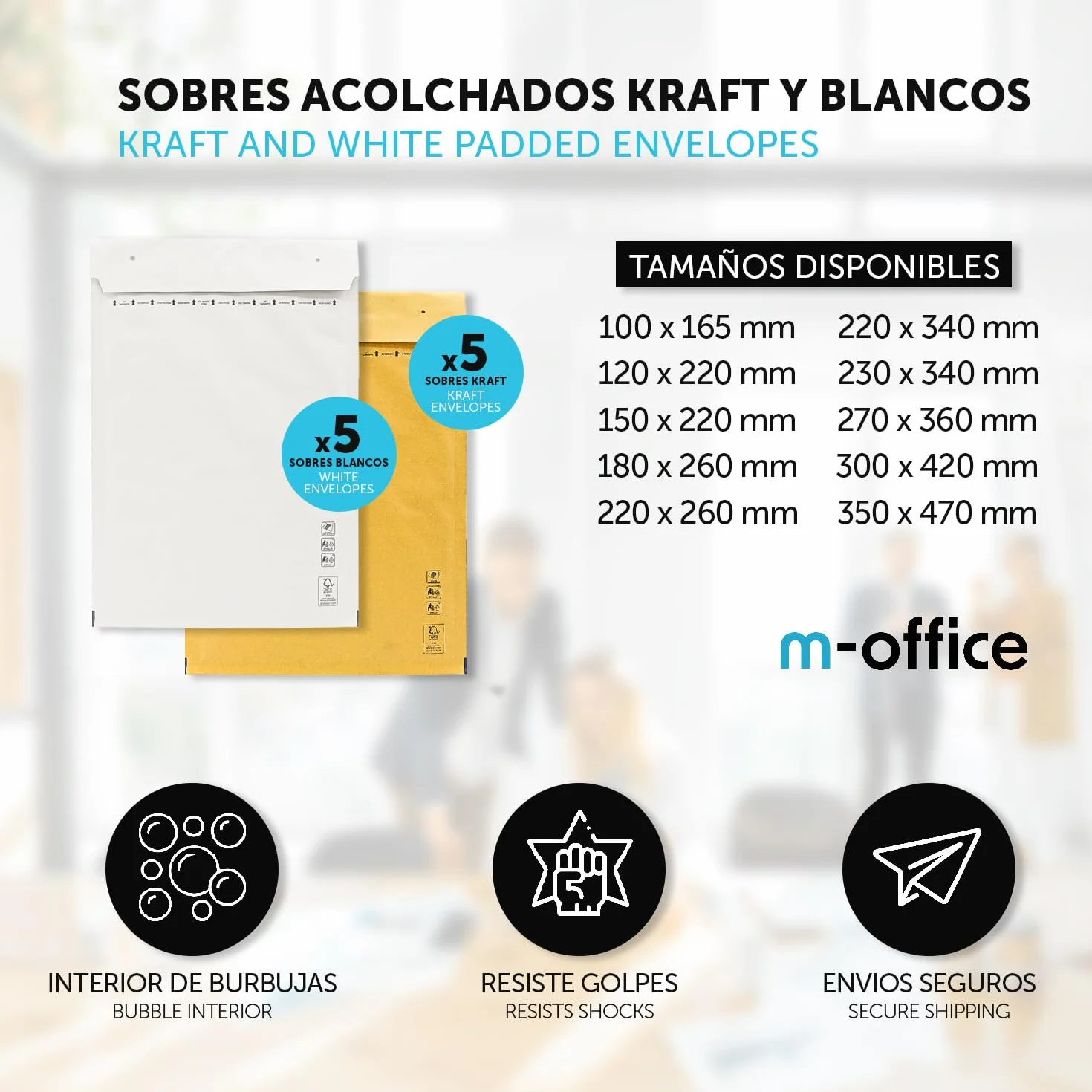Enveloppes matelassées kraft et blanc lot de 10 m-office 100 x 165 mm