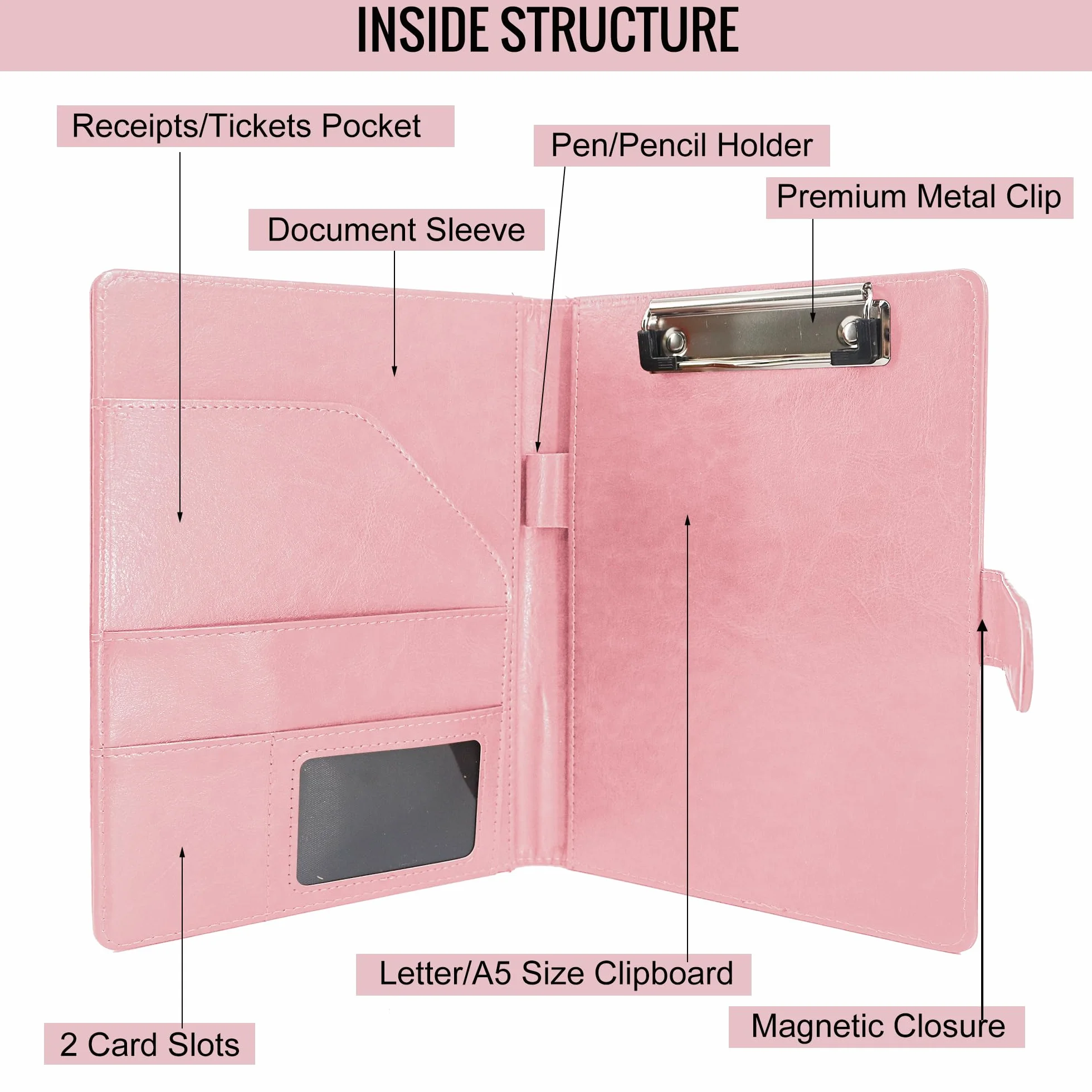 Portfolio A5 Porte Document Mallette Organiseur de Conférence Rose