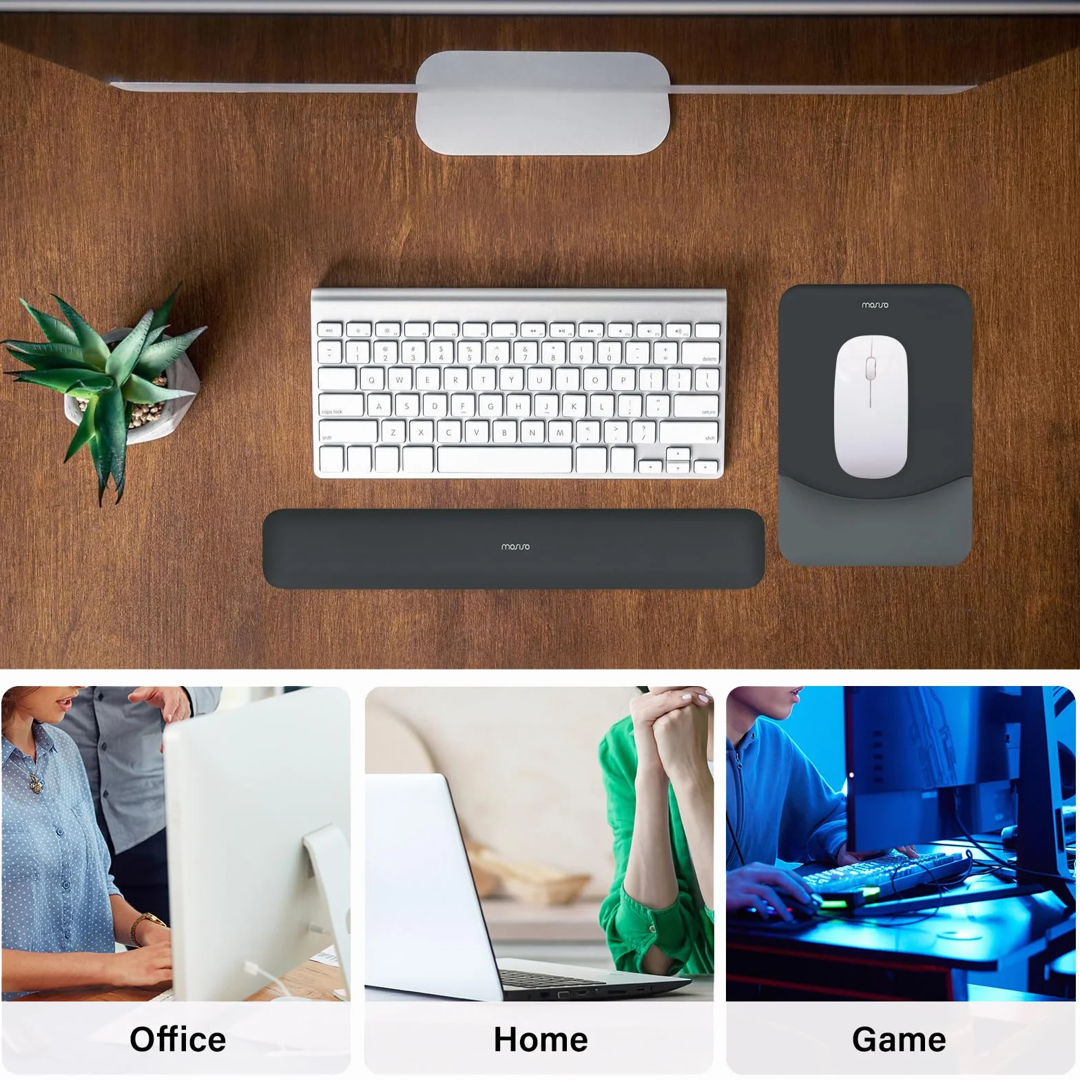MOSISO Repose-Poignet pour Tapis de Souris et Clavier Set, Ergonomique Antidérapant Rectangle, Gris Ardoise