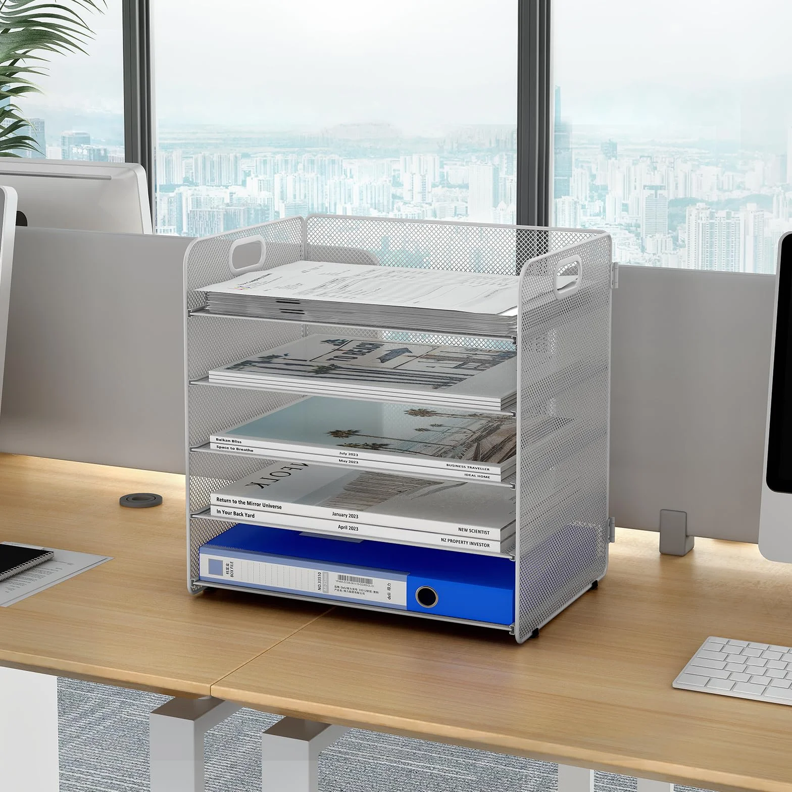 EasyPAG Corbeille à Courrier Métal A4 5 Compartiments Rangement Bureau Blanc
