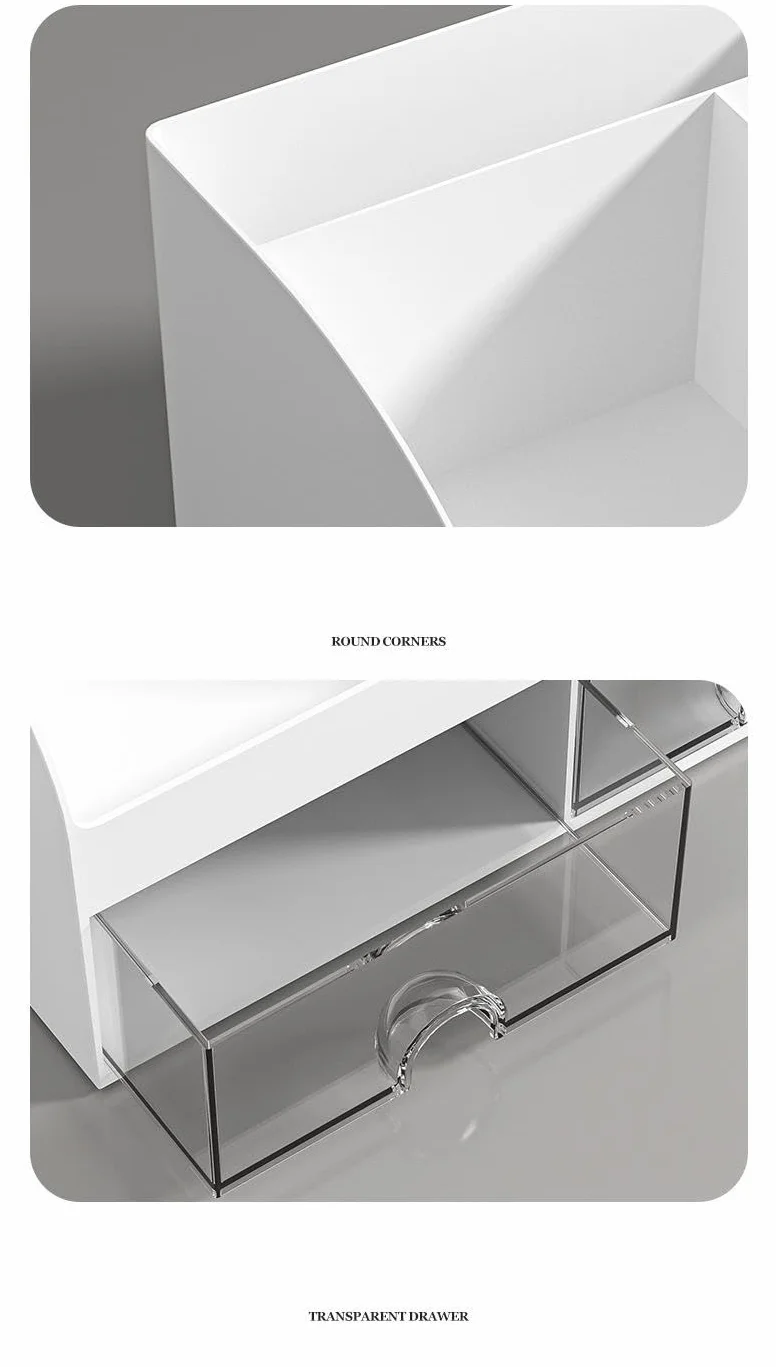 Rhys Organisateur de Bureau Multifonction en Plastique Transparent avec Tiroirs Blanc
