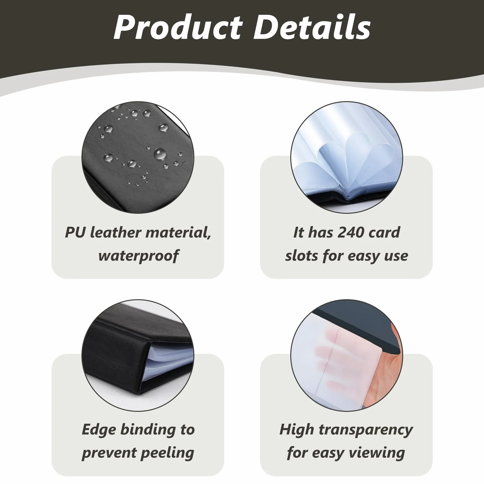 Porte Cartes de Visite 240 Emplacements, Classeur de Rangement en Cuir PU, Album Carte PVC Rigide