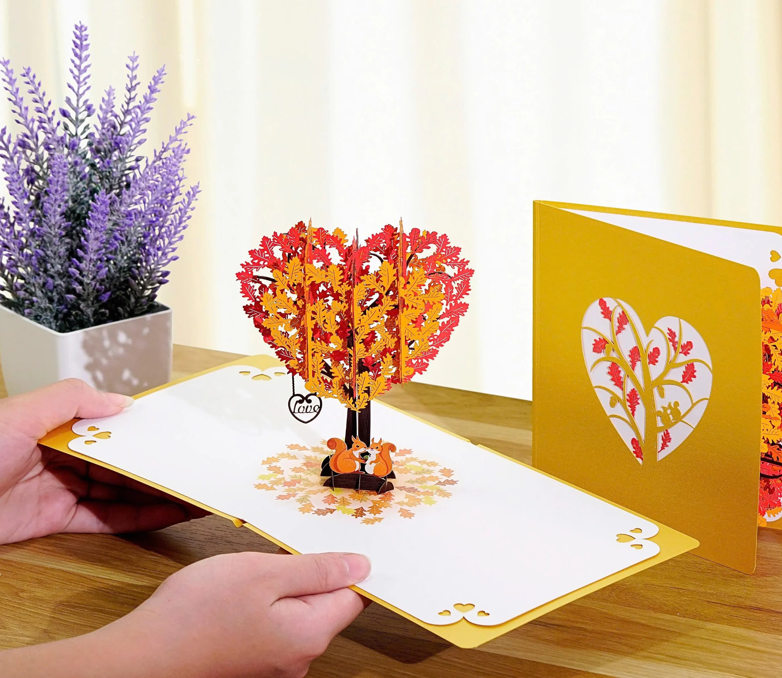 Carte Anniversaire Pop Up 3D Écureuils Arbre Coeur