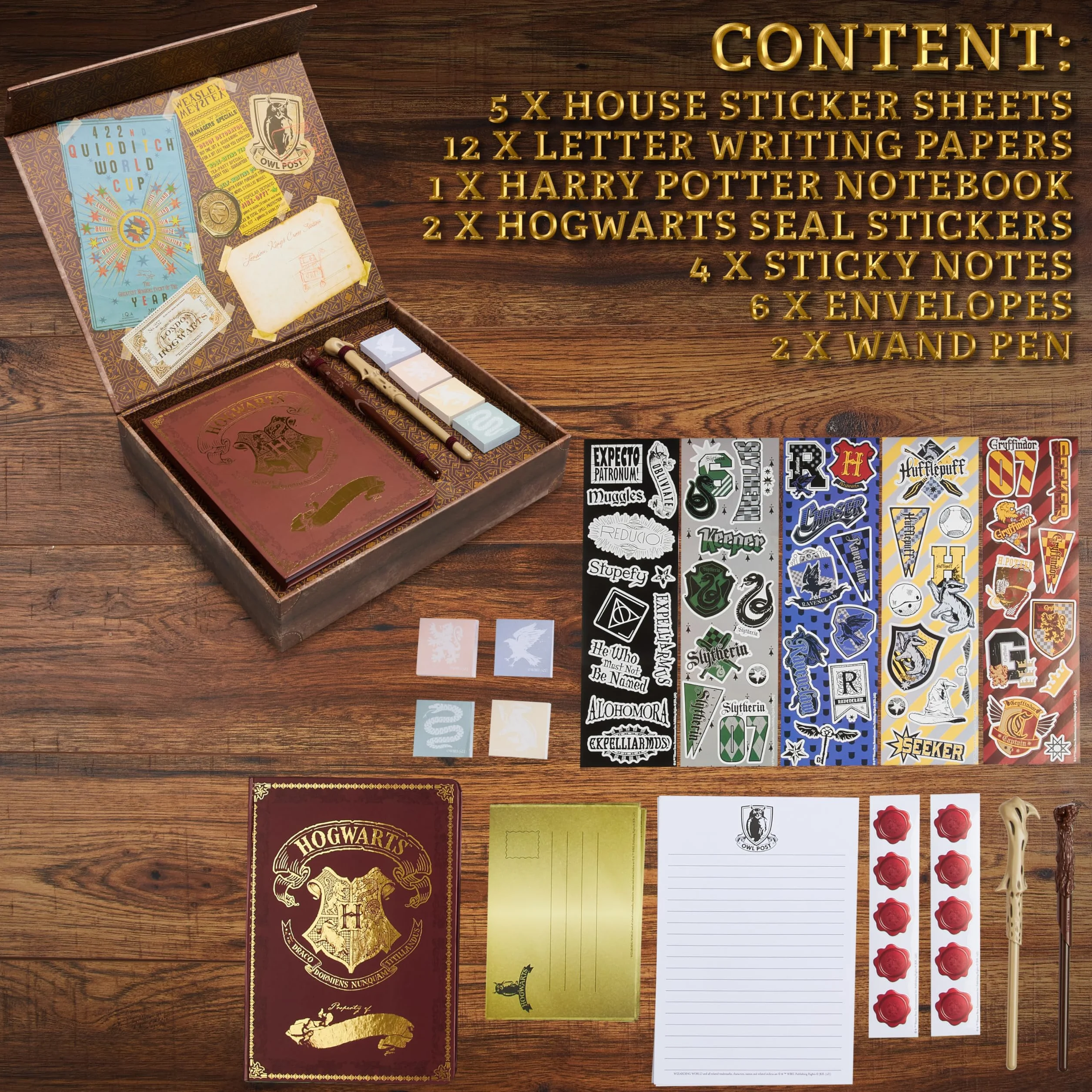 Harry Potter Papeterie Coffret Papier à Lettre Carnet Stylo Baguette Stickers Enveloppes Boite Souvenir
