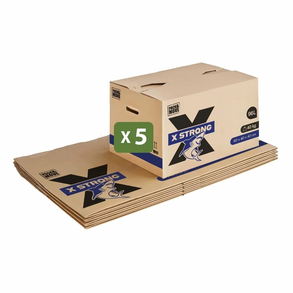 Pack and Move Lot de 5 Cartons Déménagement X Strong 60 x 40 x 40 cm Charge 40 kg