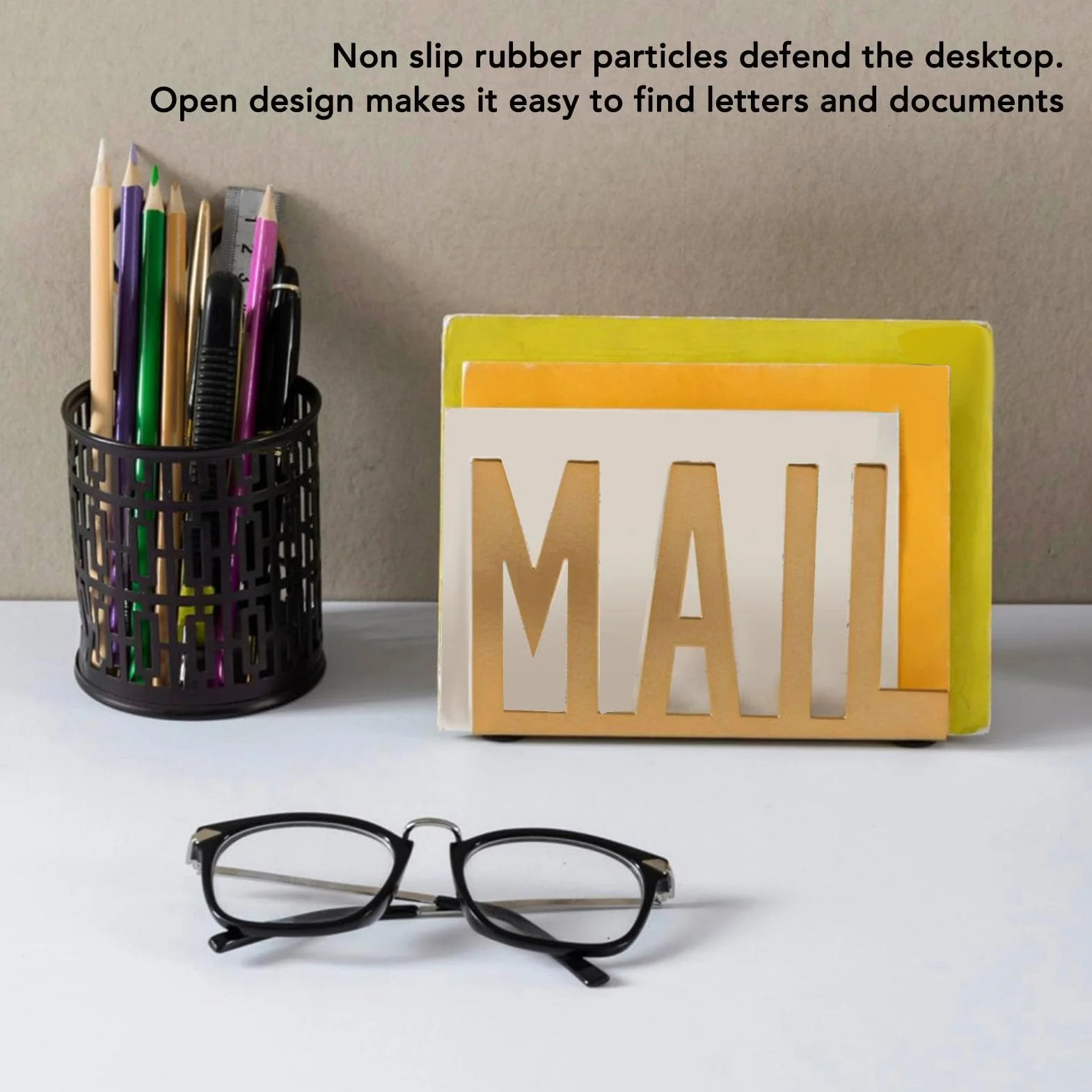 Support Courrier Métal Bureau Design Creux Factures Lettres Papiers (GOLD)