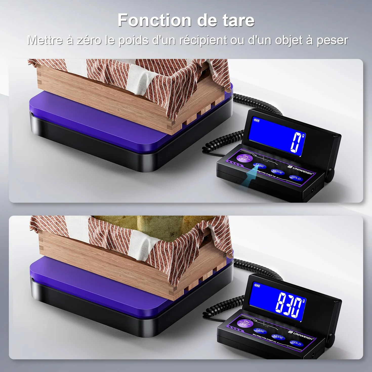 UNIWEIGH Balance d'expédition numérique 110lb/0.1oz, balance postale avec LCD, tare, arrêt automatique, Batterie/USB inclus