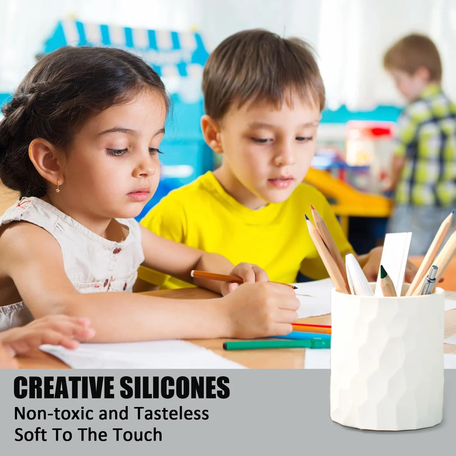 Pot à crayons Porte stylo en silicone étanche style nordique pour bureau décoratif