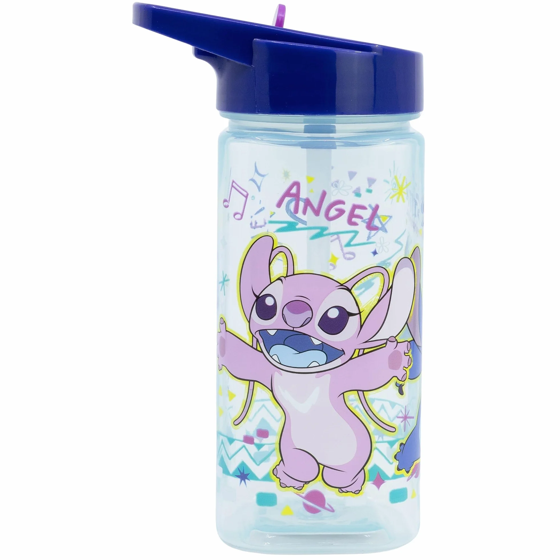 Bouteille d'eau carrée réutilisable 510 ml avec paille intégrée motif Stitch