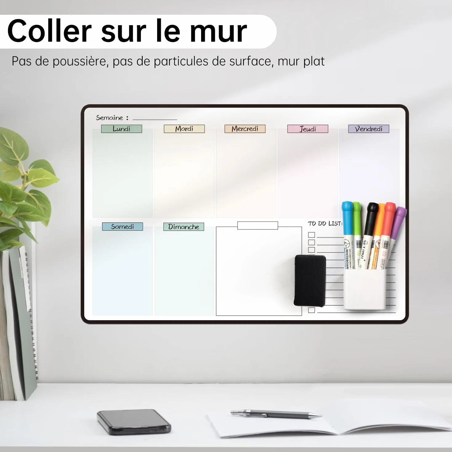 MCCORL Calendrier Adhésif Tableau Blanc Planning Mural 42×28cm Effaçable Planificateur Semainier Menus Repas Hebdomadaire