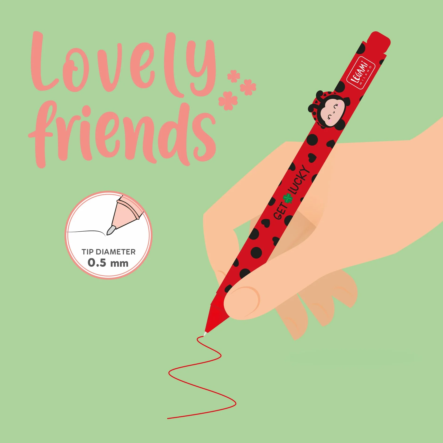 LEGAMI Stylo gel animal décoratif Lovely Friends Ladybug Theme Encre rouge pointe 0.5 mm
