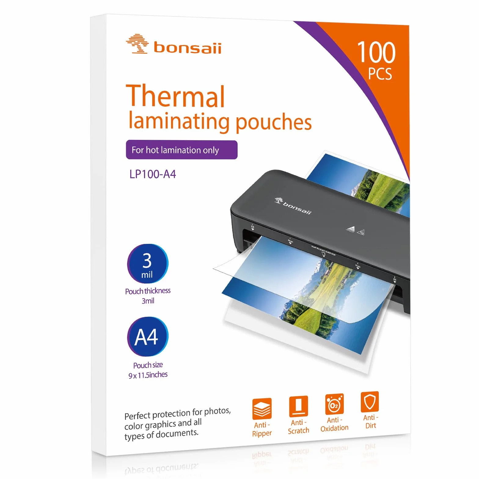 Bonsaii Pochette De Plastification A4 80 microns Lot de 100 Pièces Brillante Transparentes