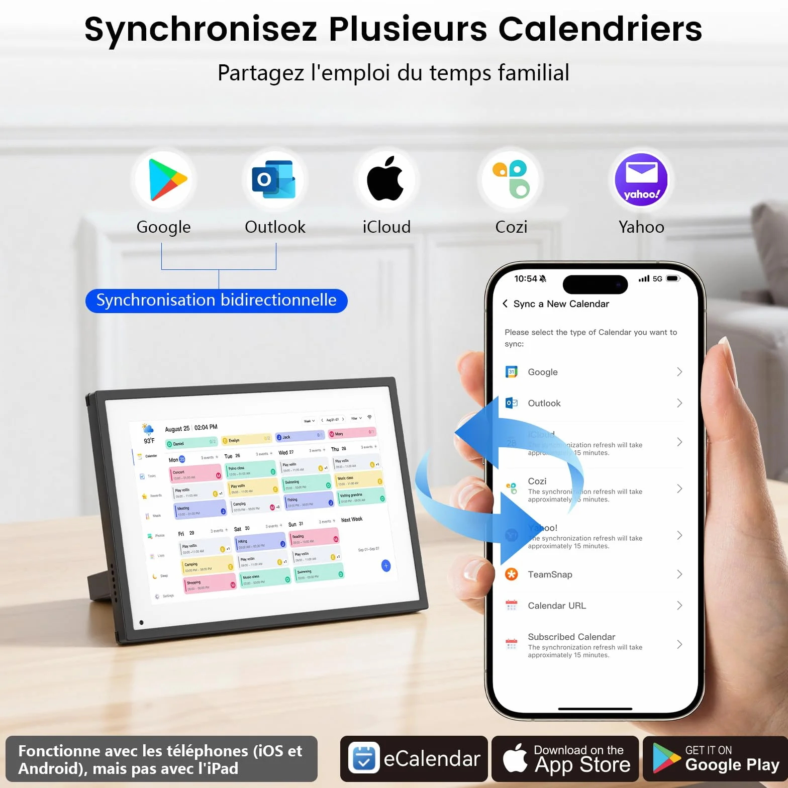 NEWYES 2026 Calendrier Numérique de Bureau 10,1" - Tableau Organisation Famille/Individuel & Cadre Numérique Wi-Fi Sync Écran Tactile Intelligent pour Semaine Enfant/Repas/Agenda/Apprentissage