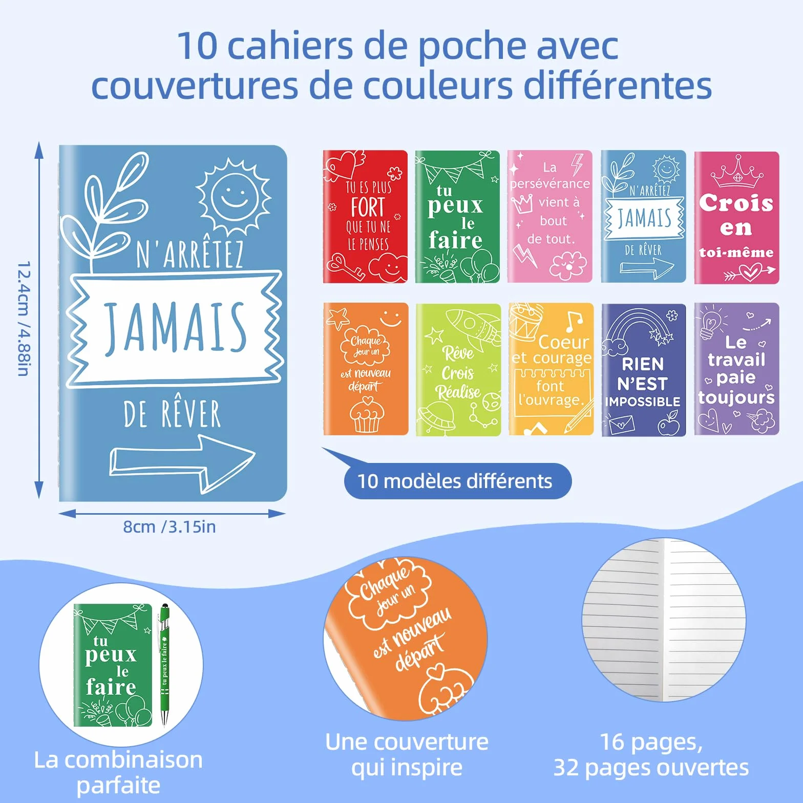 Carnets de notes motivants 10 pièces avec stylos à bille 10 pièces cadeaux inspirants