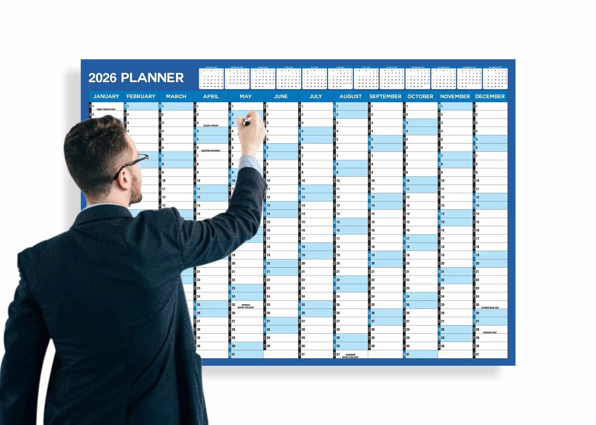 Planificateur mural A1 2026 Calendrier mural grand format janvier à décembre Annuel complet Poster académique