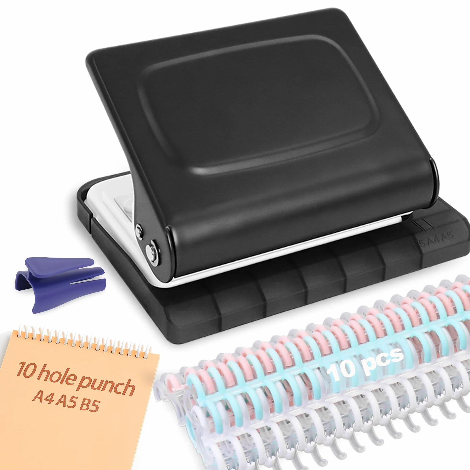 Relieuse À 10 Trous avec 30 Anneaux Multicolores, Capacité 10 Feuilles pour A4/A5/B5