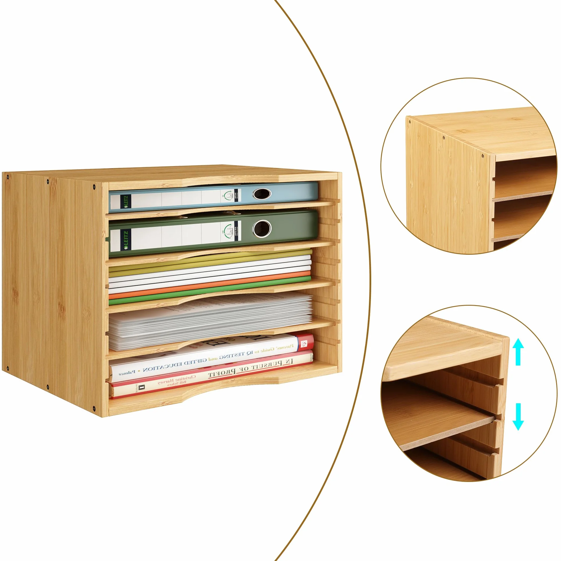 FOREHILL Organisateur de Bureau en Bambou 5 Couches Rangement Documents 36x25x26cm
