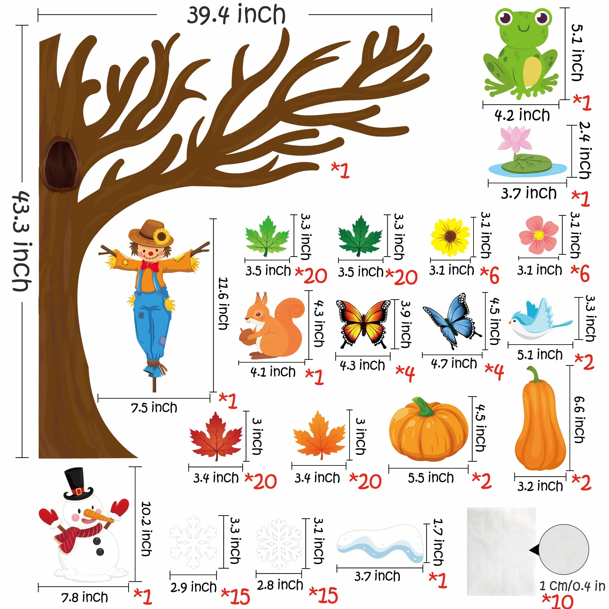 Lot de 198 tableaux d'affichage arbre saisonnier été automne hiver printemps - Décorations murales quatre saisons pour maternelle école