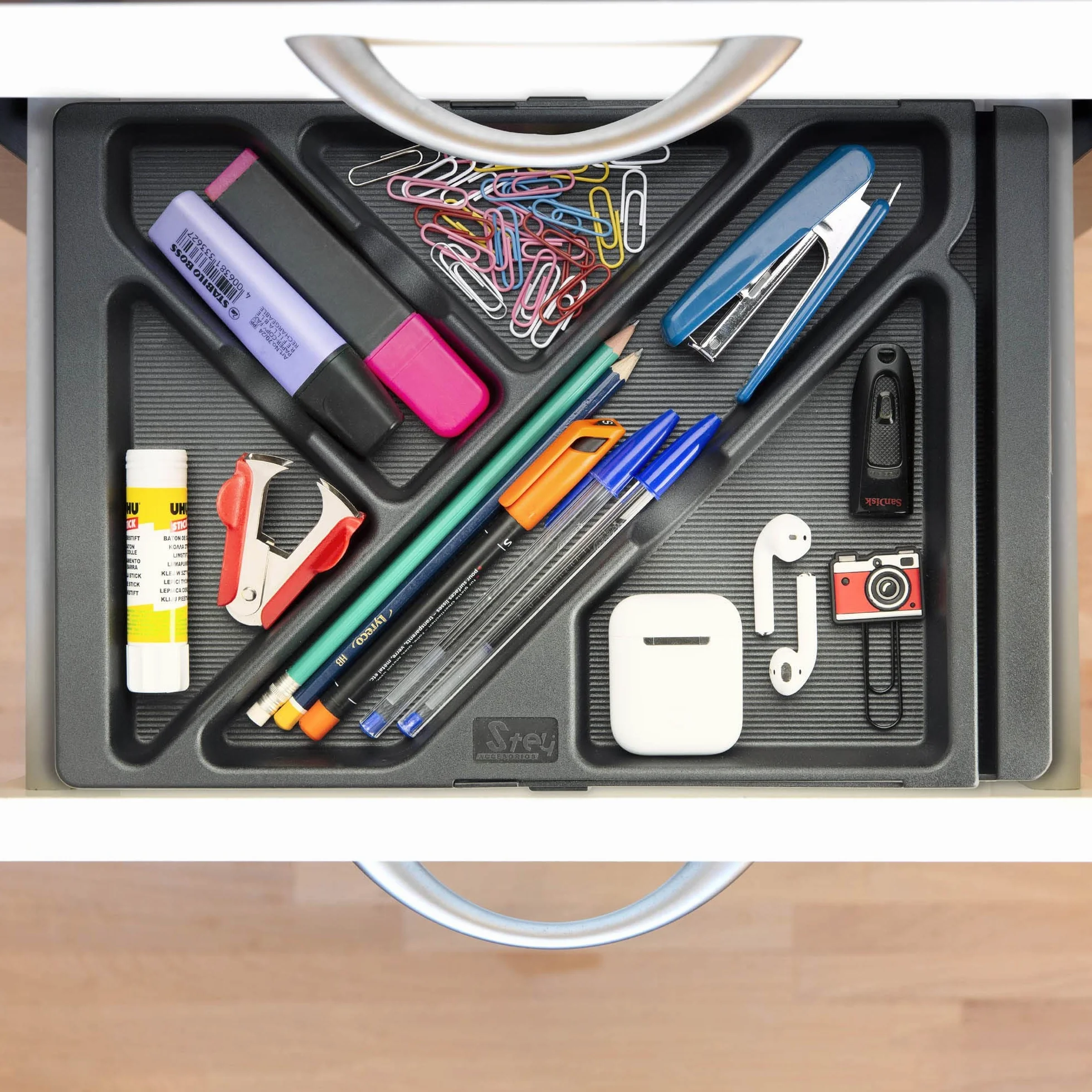 Plateau extensible pour tiroir de bureau plastique recyclé 32,8-45,2 x 22,5 x 2,5 cm Noir Made in EU