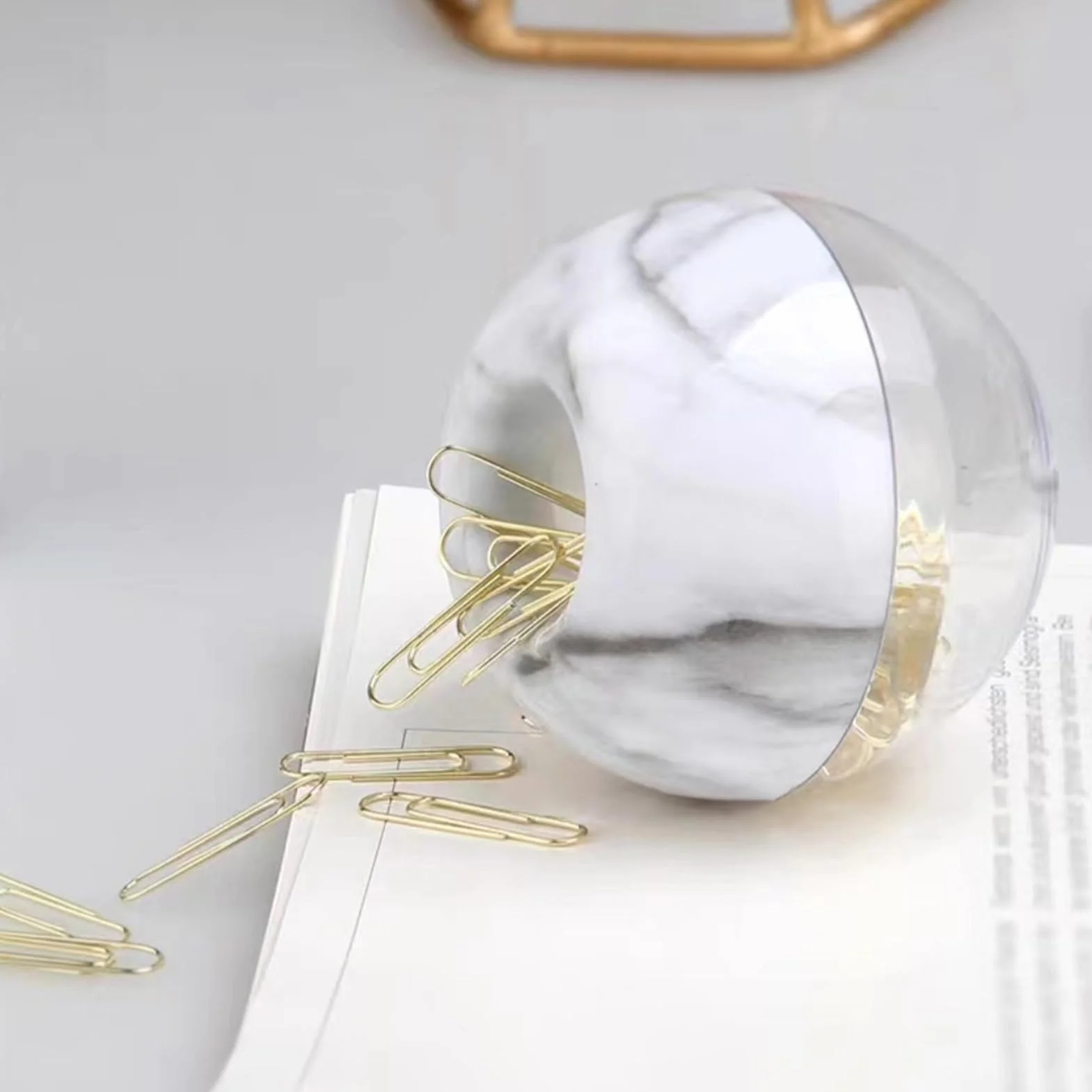 Porte-trombones magnétique marbre métallique brillant, 100 clips, organisateur bureau boîte rangement blanc