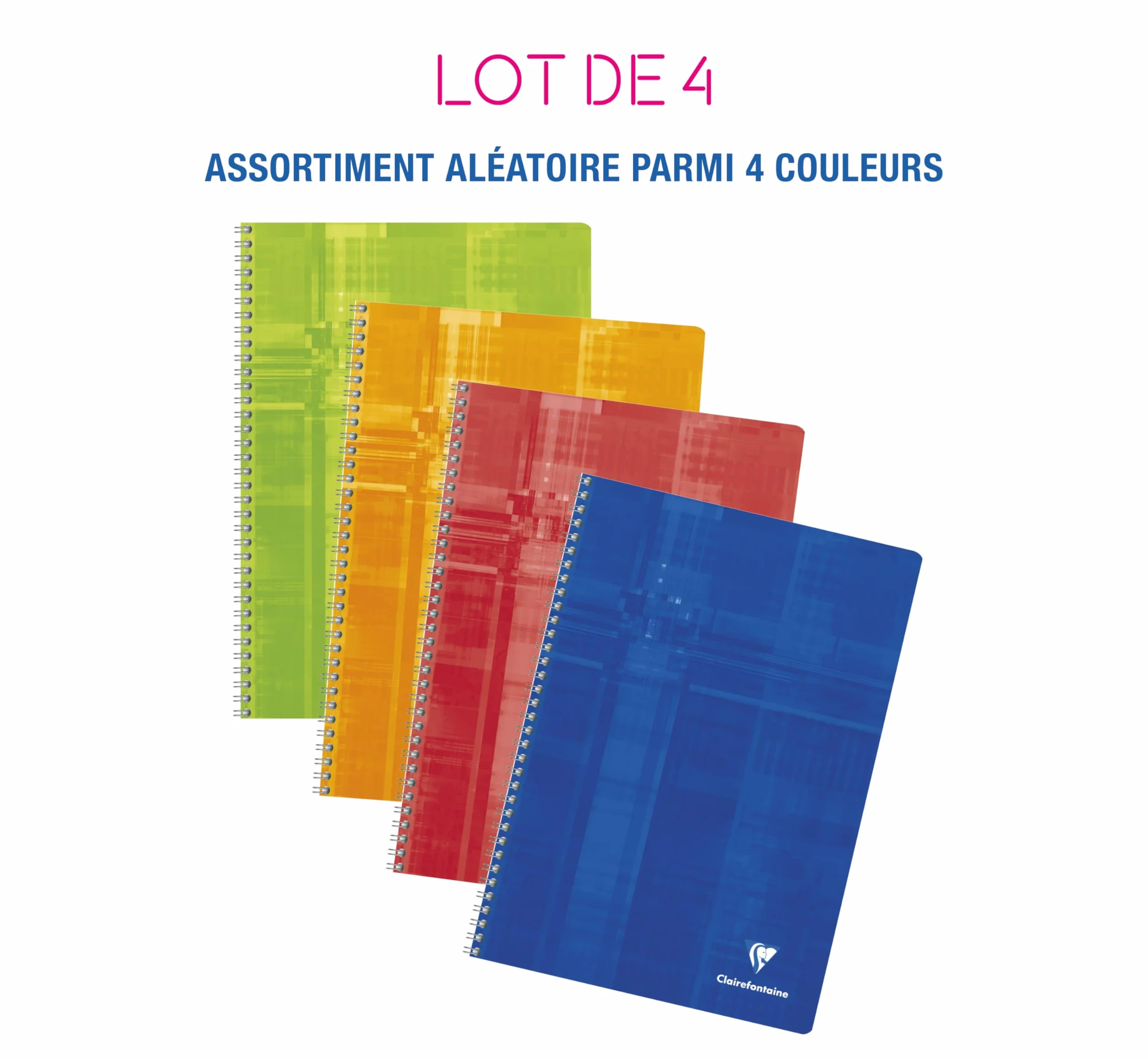 Clairefontaine Lot de 4 Cahiers à Spirale A4 21x29,7 cm 100 Pages Petits Carreaux Papier Blanc 90 g