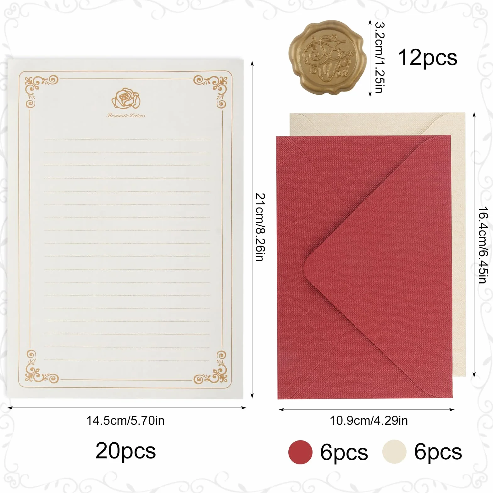 Vintage Lin Enveloppe Papier à Lettre et Sceau Ensemble de Papeterie 44 Pièces