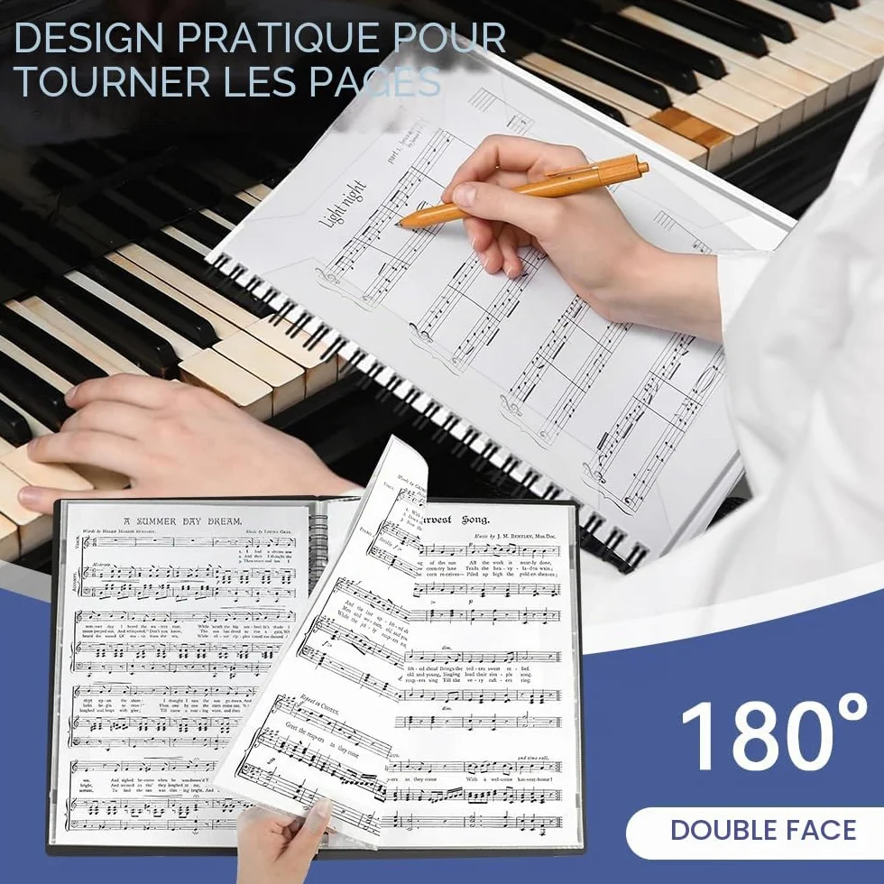 Classeur A4 pour Partitions de Musique avec 10 Pinces, 40 Pages, Étanche